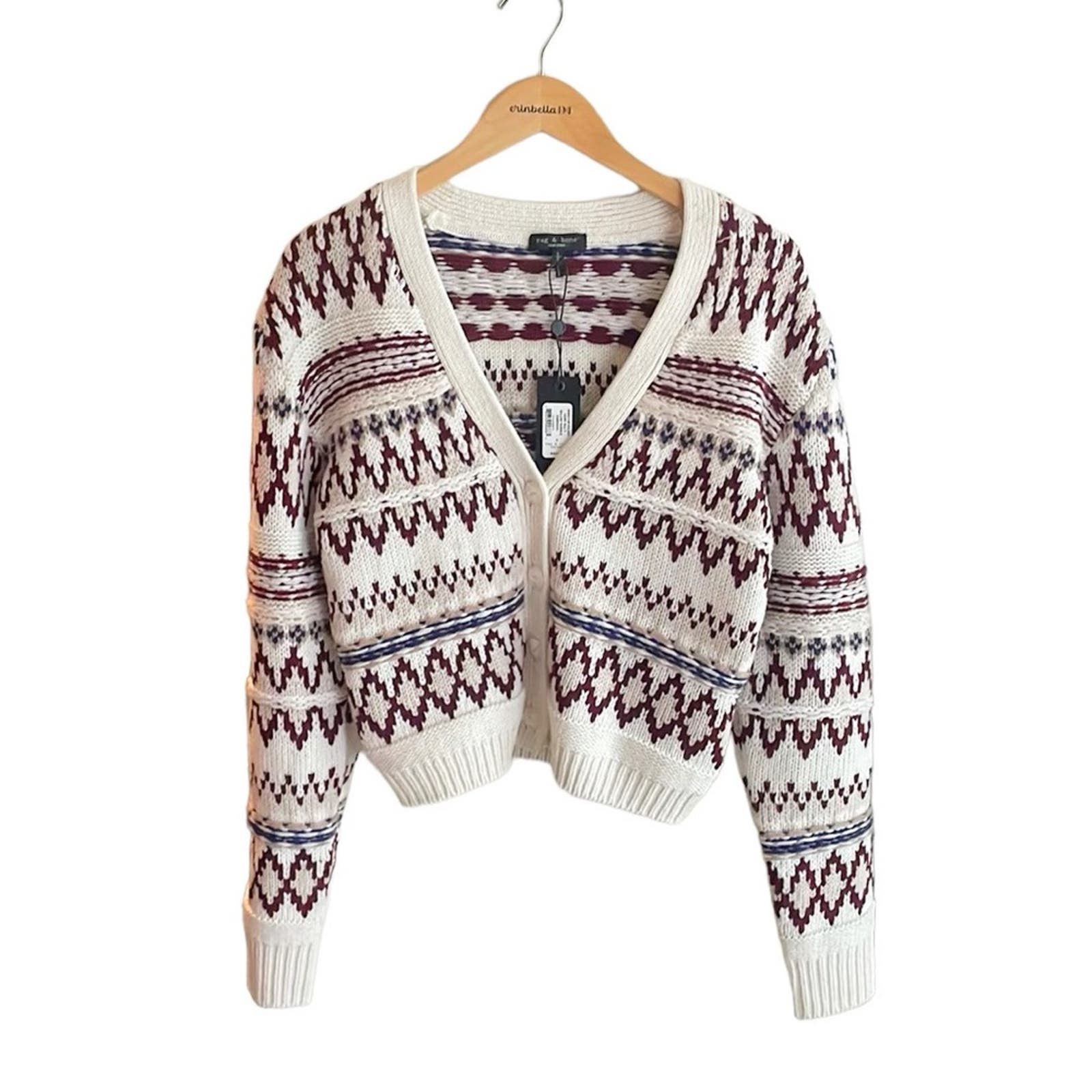 image of Rag Bone Rag & Bone Willow Fair Isle Wool Cardigan, Women's (Size Small)