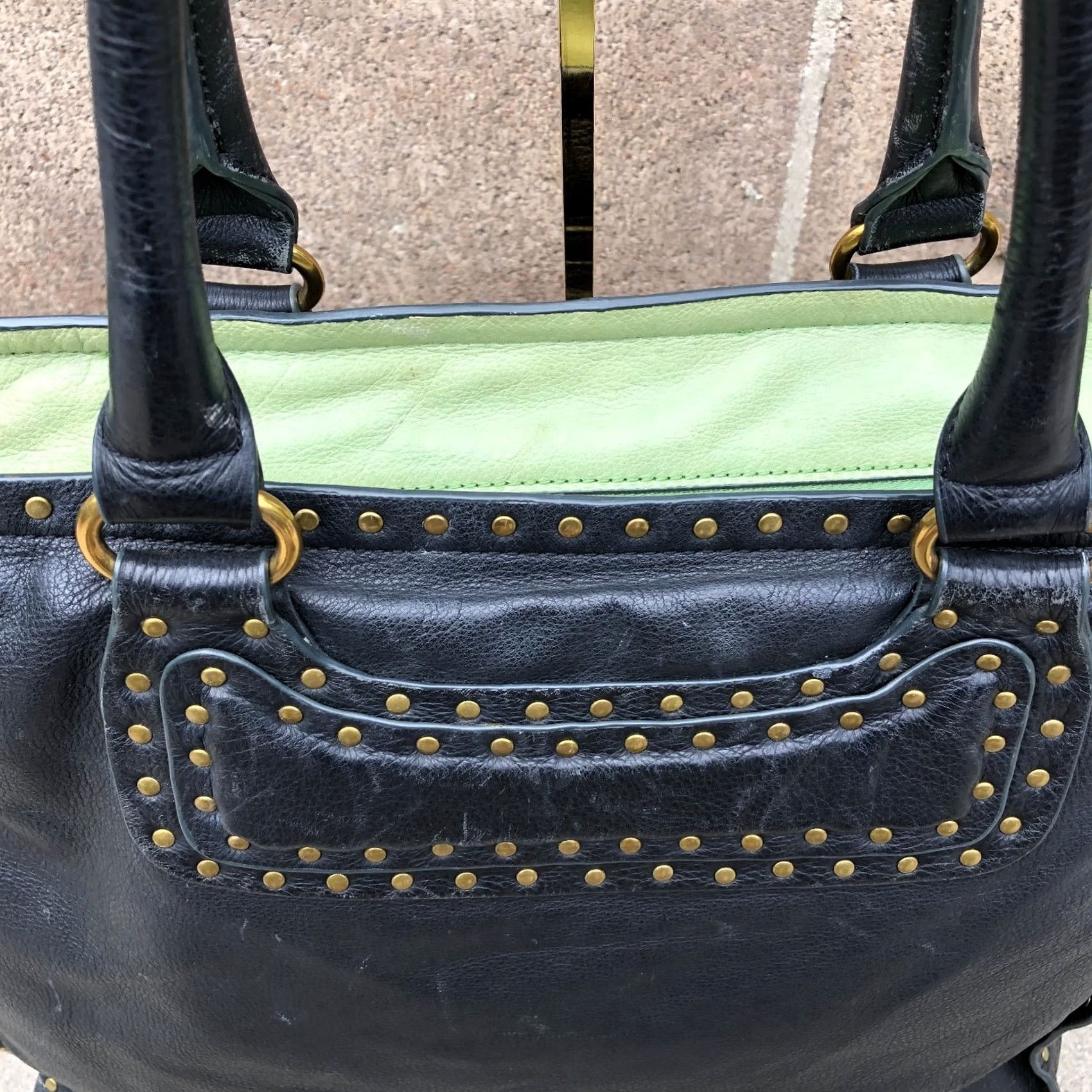 Vintage LIEBESKIND BERLIN Rena Stud Bowler Purse Satchel Black Leather Shoulder Bag Women Designer Bag Size ONE SIZE - 6 Thumbnail