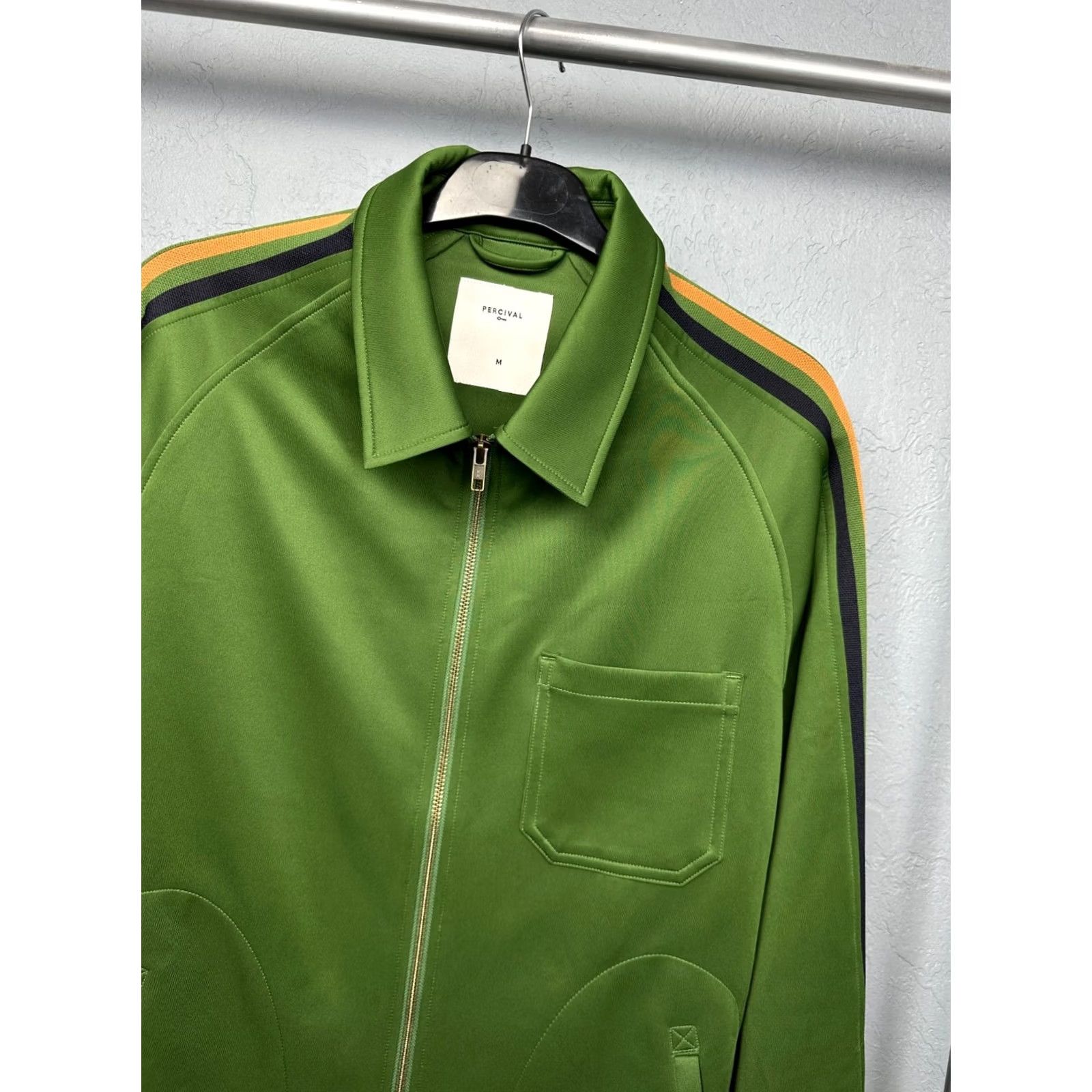 Percival Percival Mens Track Top Tracksuit Jacket Size M Green Solid Activewear Tracksuit Men M Size 40R - 2 Thumbnail
