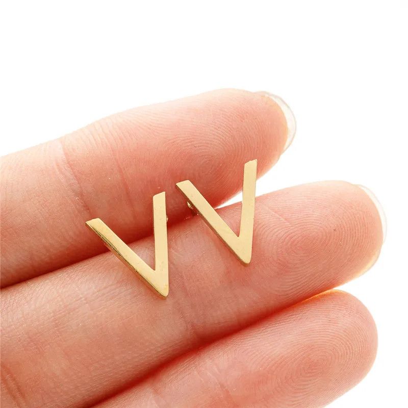 Jewelry Letter V Shape Mini Stud Earrings Charm Earring Gift Size ONE SIZE - 2 Thumbnail