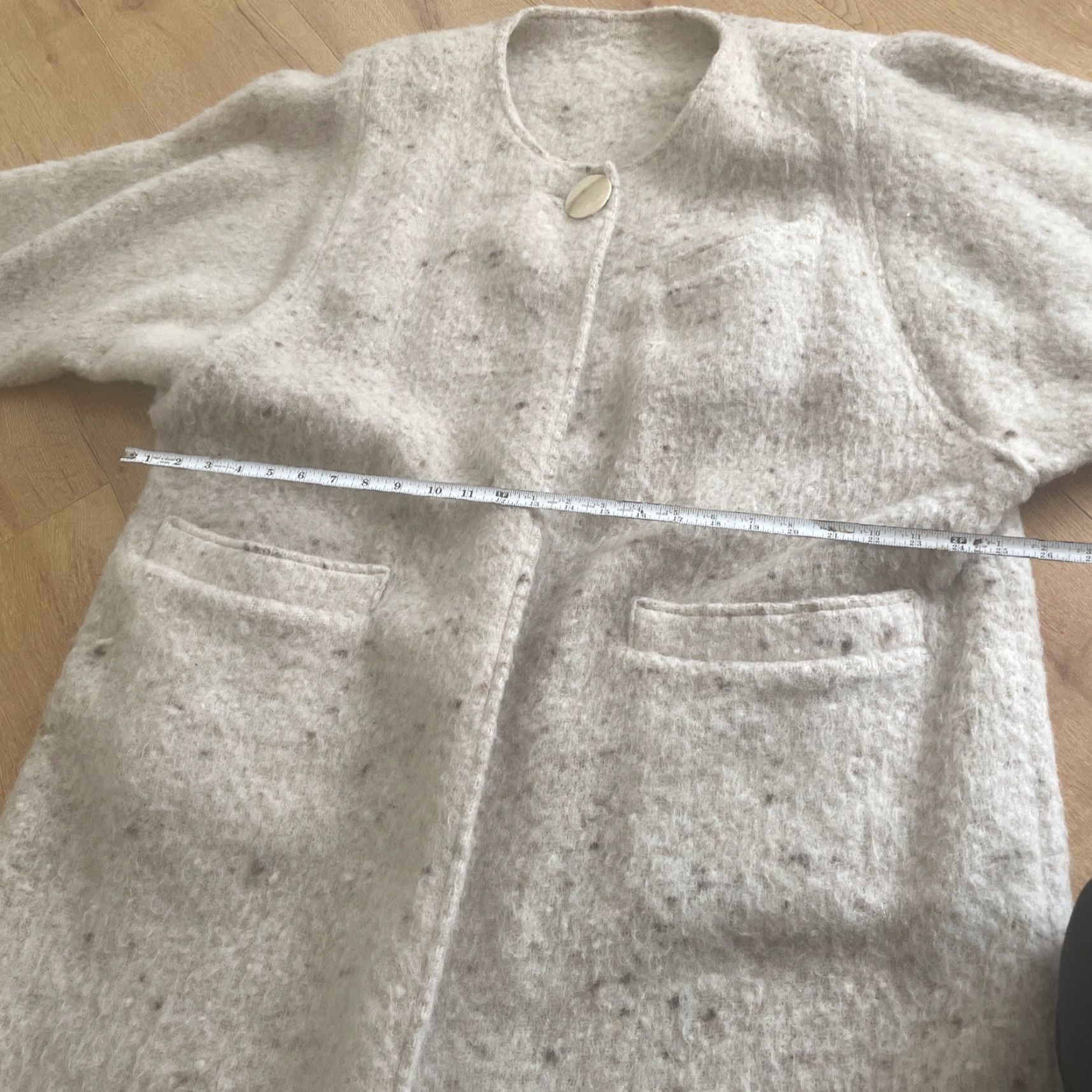 Vintage VINTAGE Bespoke Overcoat Womens Beige Wool Blend Duster Long Large Oversized Button Pockets 70s Bohemian Classic Designer Coat Women Size L / US 10 / IT 46 - 7 Thumbnail