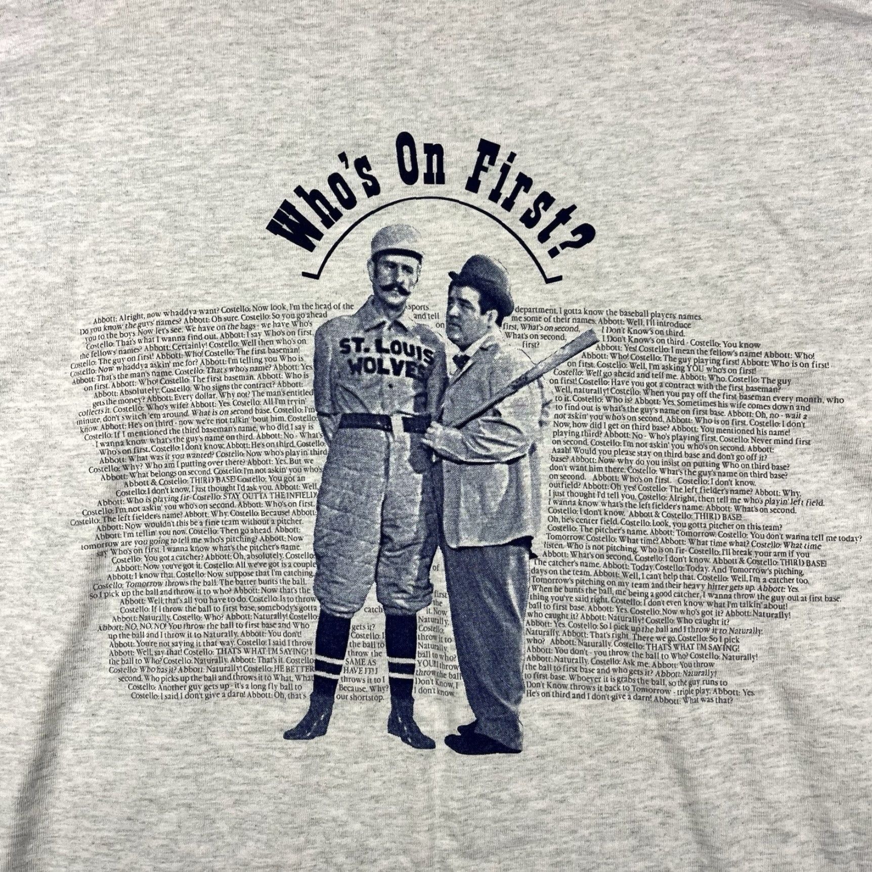 AAA VINTAGE Abbott & Costello Who’s On First Gray T-Shirt Mens 2XL Baseball Comedy Promo 90s Size US XXL / EU 58 / 5 - 2 Thumbnail