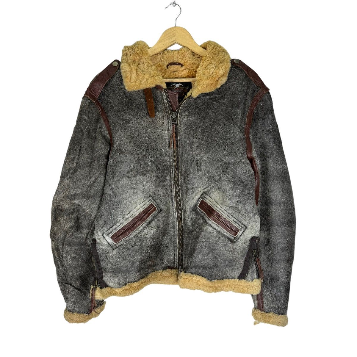 Harley Davidson ☀️HARLEY DAVIDSON B3 SHEEPSKIN BIKERS LEATHER JACKET Size US L / EU 52-54 / 3 - 6 Thumbnail