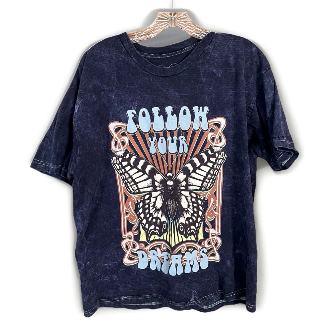 Vintage Obsessive Love Blue Short Sleeve Graphic Tee Sz M Follow Your Dreams Graphic Print Shirt Womens Regular, 100% Cotton, VINTAGE: No Size 32" / US 10 / IT 46 - 2 Thumbnail