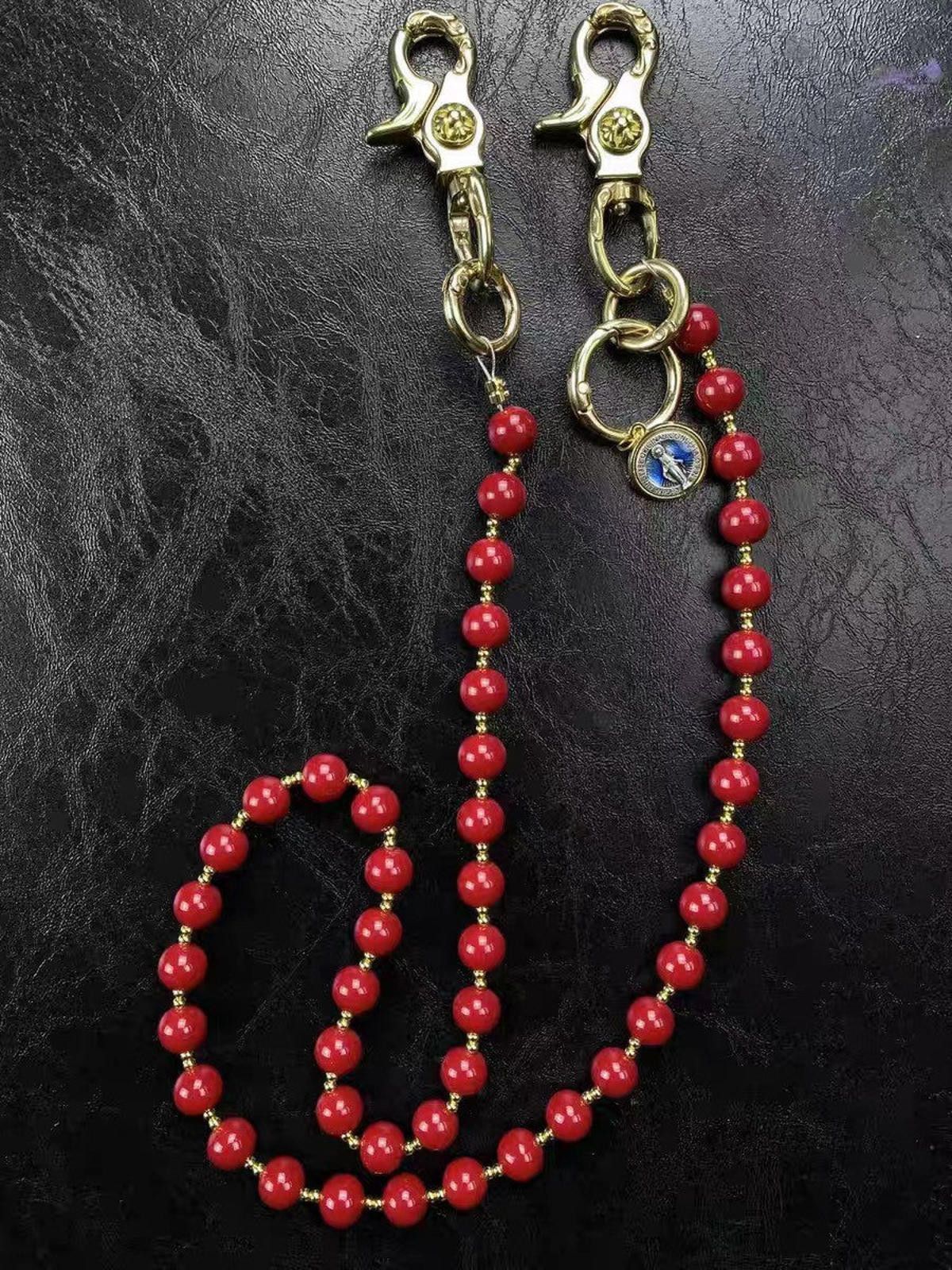 Jewelry Red Beaded Keychain with Gold Accents Size ONE SIZE - 5 Thumbnail