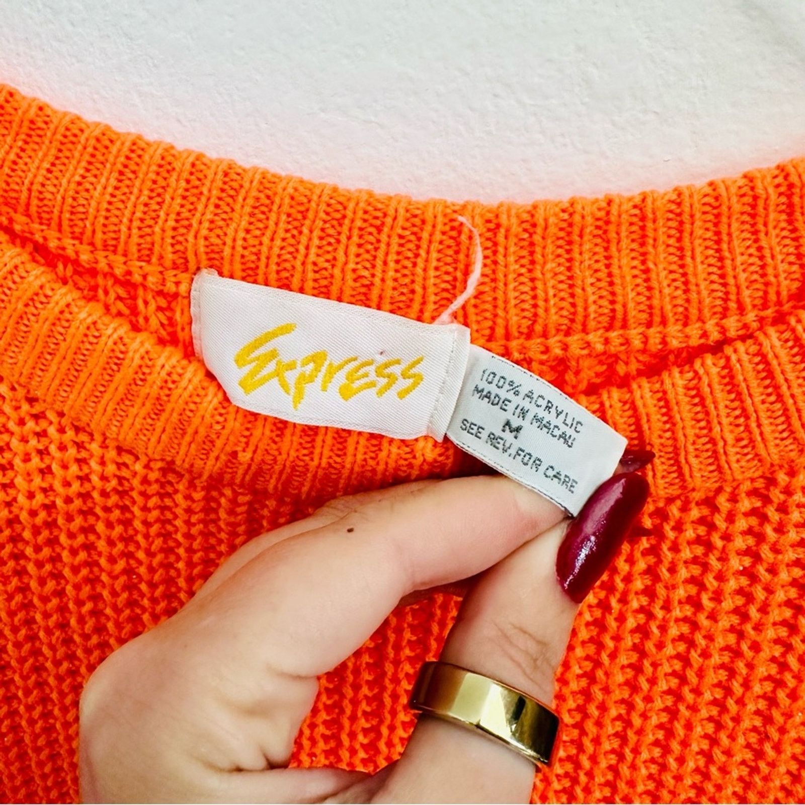 Express EXPRESS Neon Orange Chunky Knit Tunic Pullover Crew Sweater Size M / US 6-8 / IT 42-44 - 8 Thumbnail