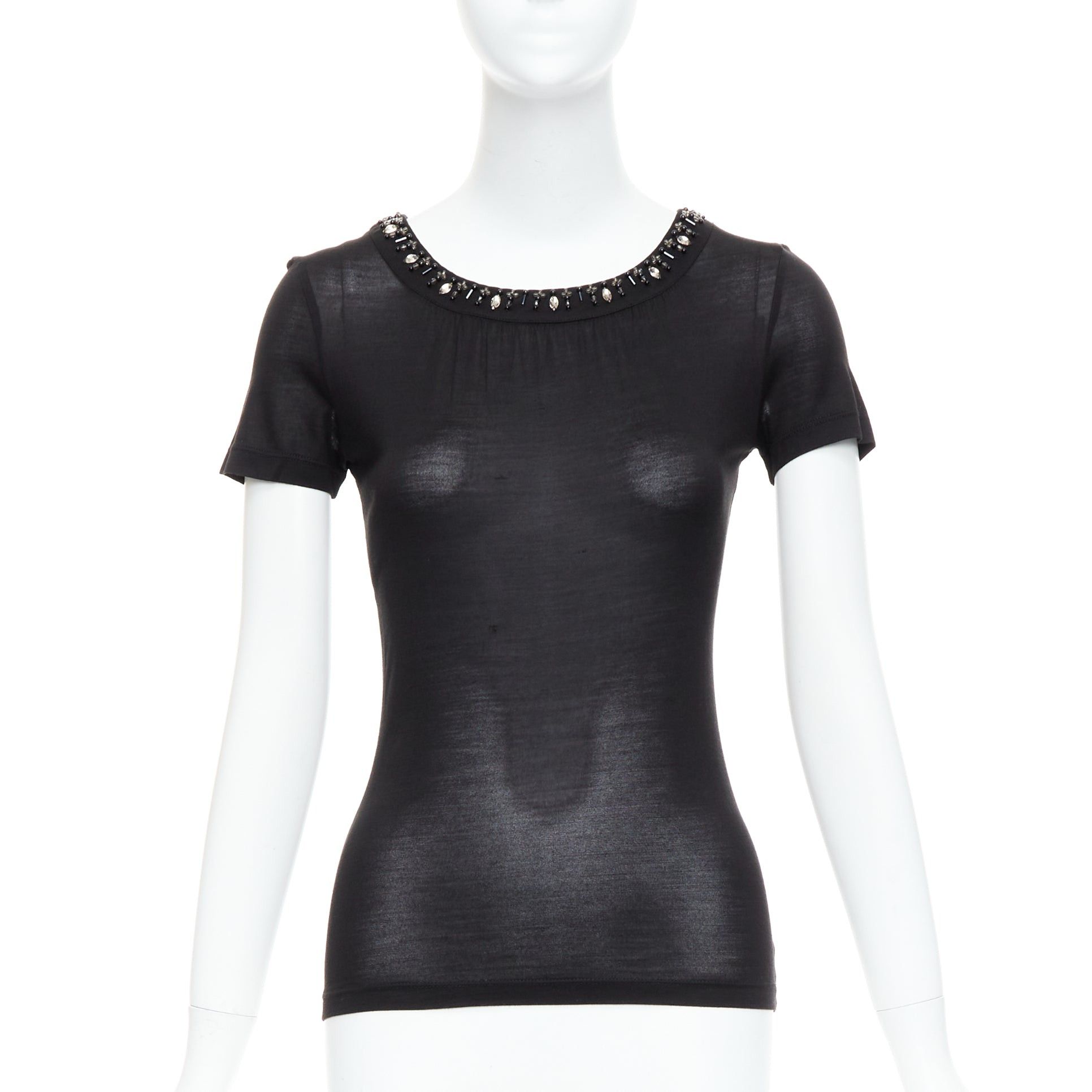 Dior CHRISTIAN DIOR black 100% silk glass PVC beaded collar tshirt FR36 S Size S / US 4 / IT 40 - 1 Thumbnail