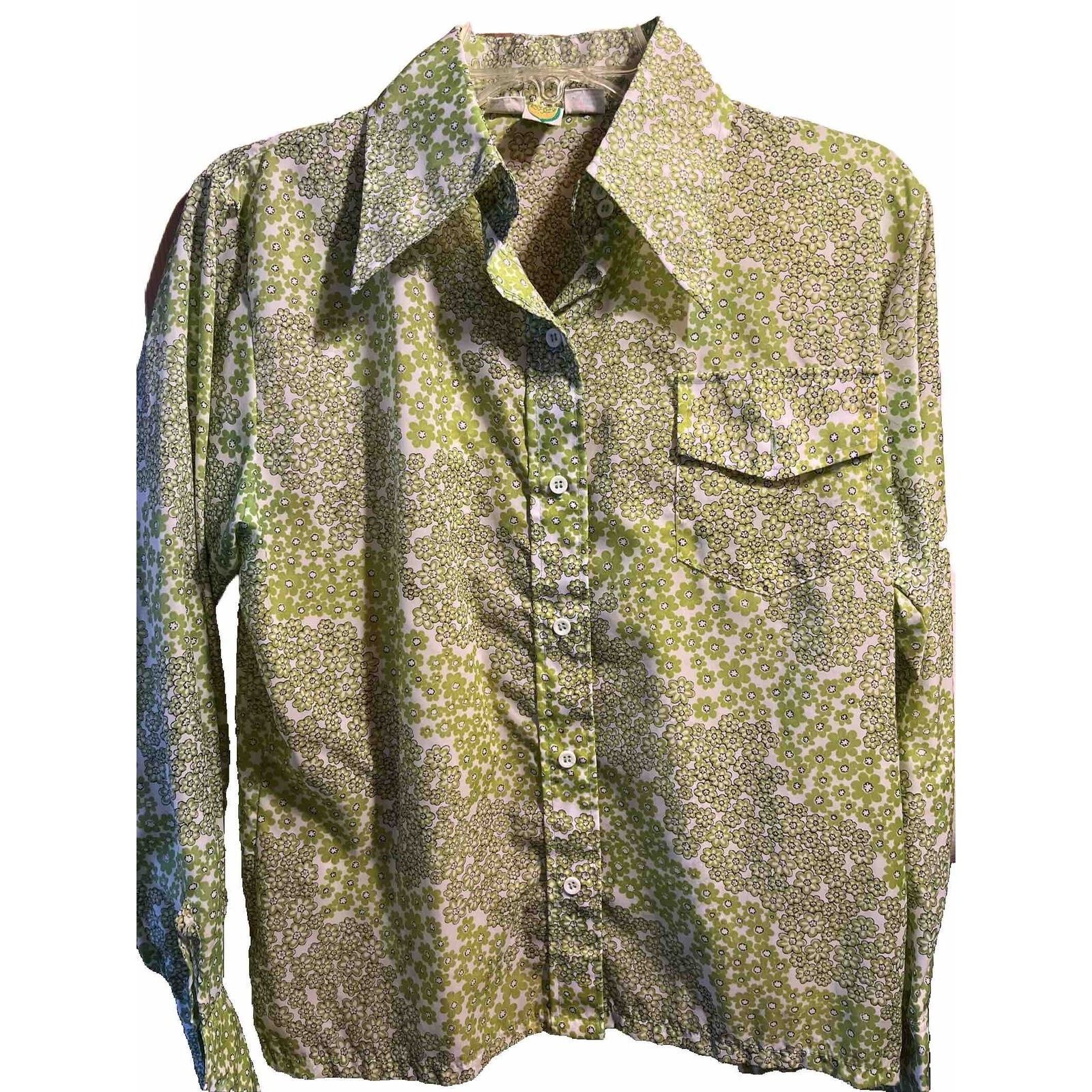 Other Skyr Vintage Womens M Shirt Green Nylon Disco Floral Button Size M / US 6-8 / IT 42-44 - 1 Thumbnail