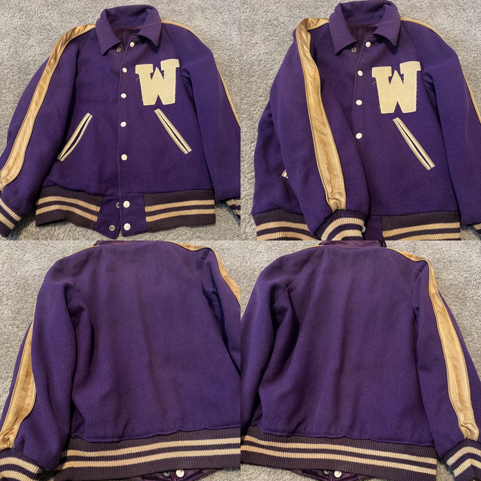 Vintage VINTAGE Wildcats “W” Purple Gold Reversible Wool Satin Varsity Letter Jacket L Mens Size US L / EU 52-54 / 3 - 10 Thumbnail