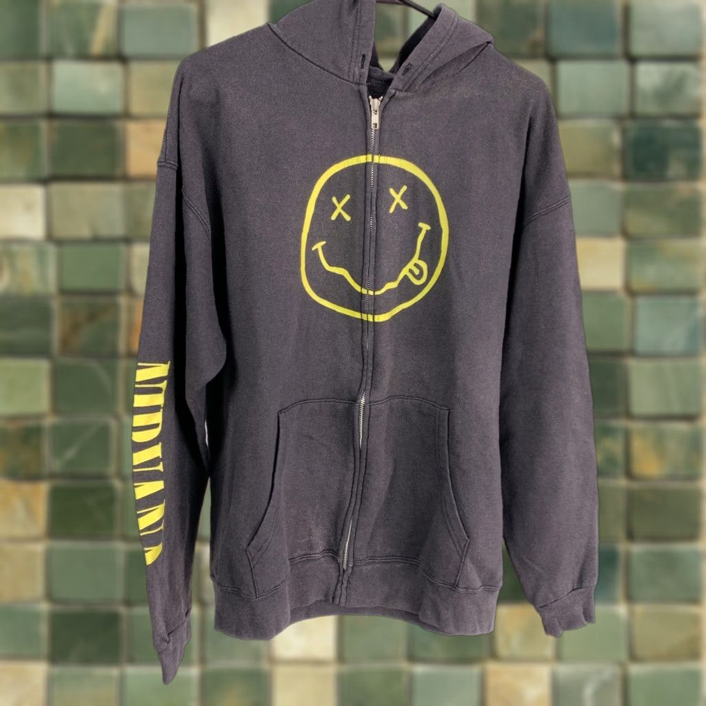 Vintage Vintage Nirvana Smiley Face Faded Black Full Zip Hoodie Jacket Large XL Mens Hoodie Size US L / EU 52-54 / 3 - 1 Thumbnail