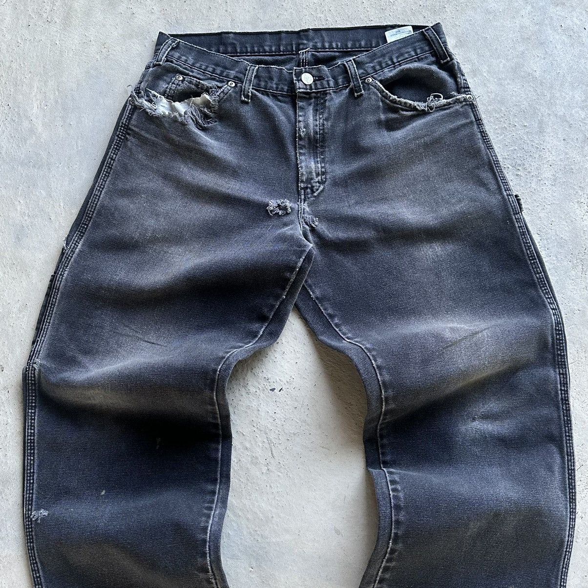 Dickies (33x30) Distressed Faded Dickies Carpenter Pants Faded Black Size US 33 - 3 Thumbnail