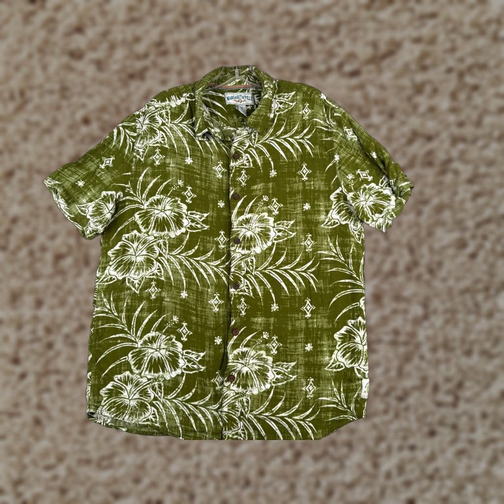 Vintage Margaritaville Shirt Men Large Green Floral Leaf 100% Rayon Hawaiian Button Up Size US L / EU 52-54 / 3 - 1 Thumbnail