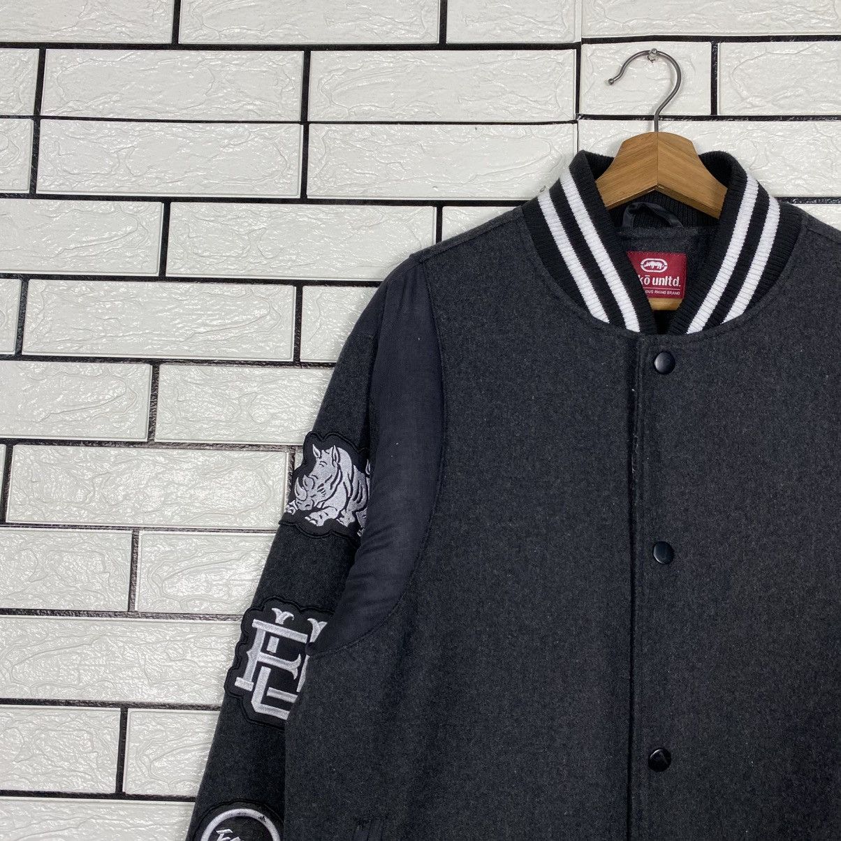 Ecko Unltd. Vintage Wool Bomber Jacket Ecko Untld Big Logo Size US L / EU 52-54 / 3 - 8 Thumbnail