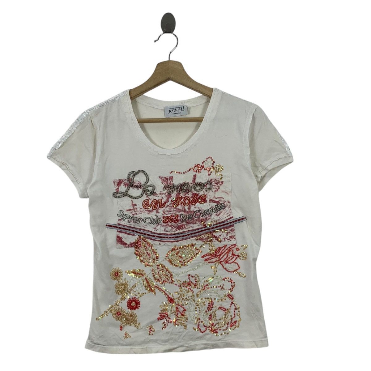 Vintage Vintage JEWELL EXCLUSIVE ITALY Sequinned Flower Tee Shirt Size XS / US 0-2 / IT 36-38 - 1 Thumbnail