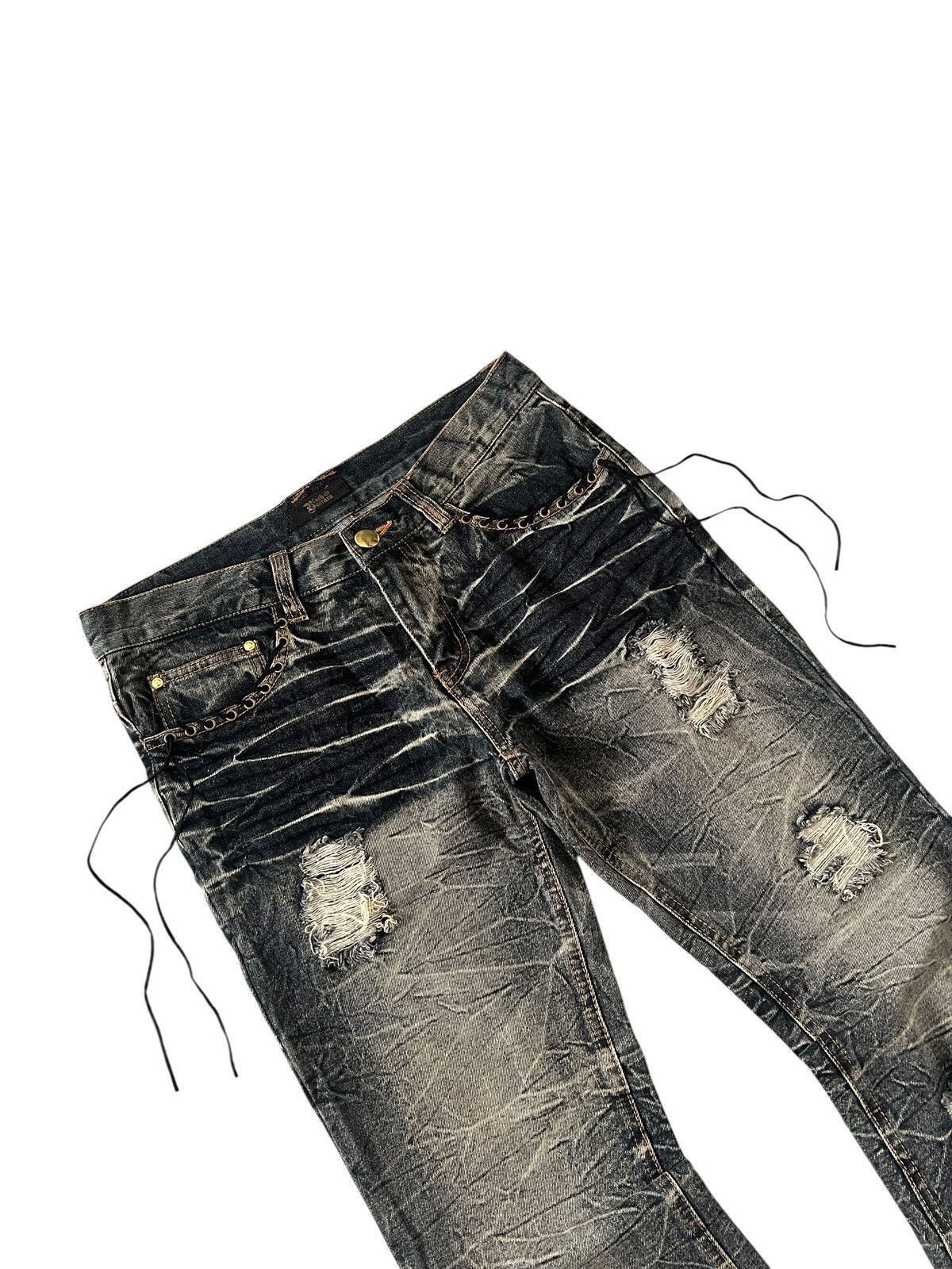 Obelisk Black Baccara 🇯🇵 Lace Distreessed Flare Denim Size US 33 - 4 Thumbnail
