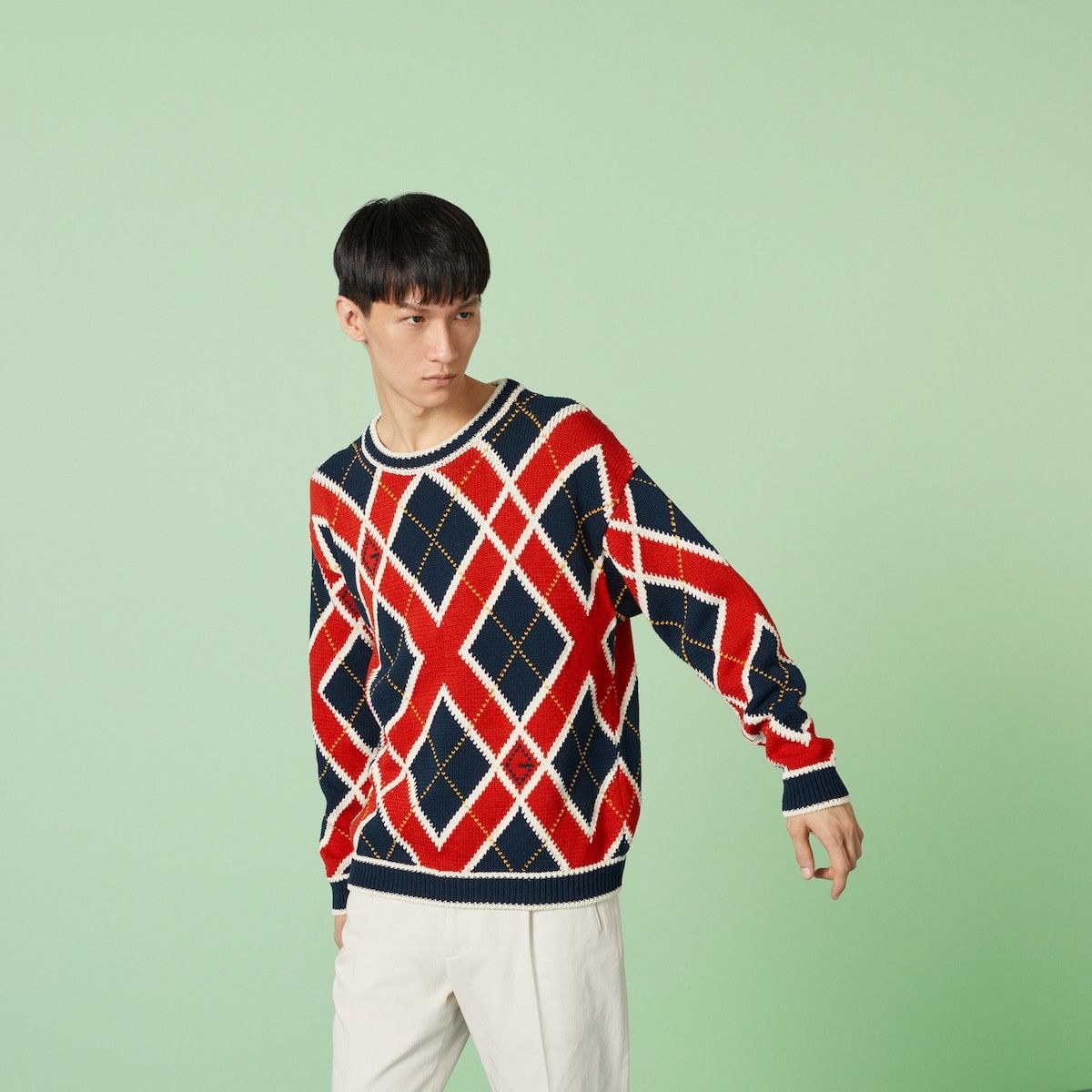 Gucci o1s1wg110925 G Rhombus Argyle Cotton Sweater in Multicolor Size US L / EU 52-54 / 3 - 5 Thumbnail