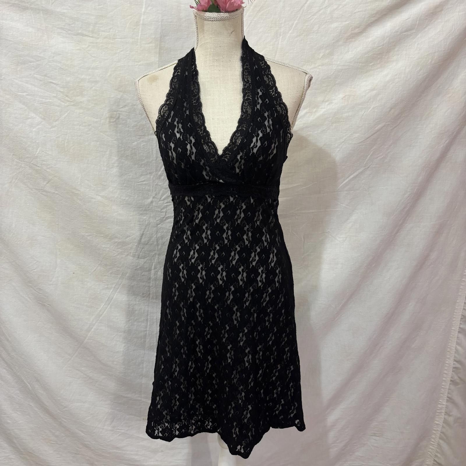 Other Y2K black lace halter neck mini dress Size M / US 6-8 / IT 42-44 - 1 Thumbnail