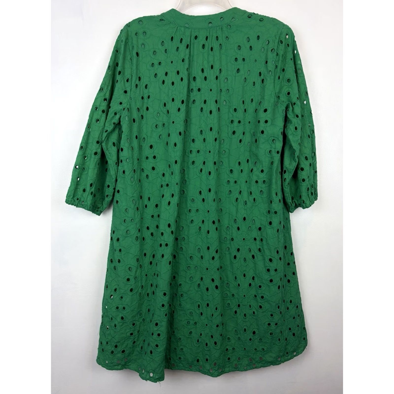 Vintage Kelly Green Eyelet Shift Dress Womens Large Lined Belted Short Sleeve Round Neck Knee Length Dress RN Studio Office Casual Career Size L / US 10 / IT 46 - 4 Thumbnail