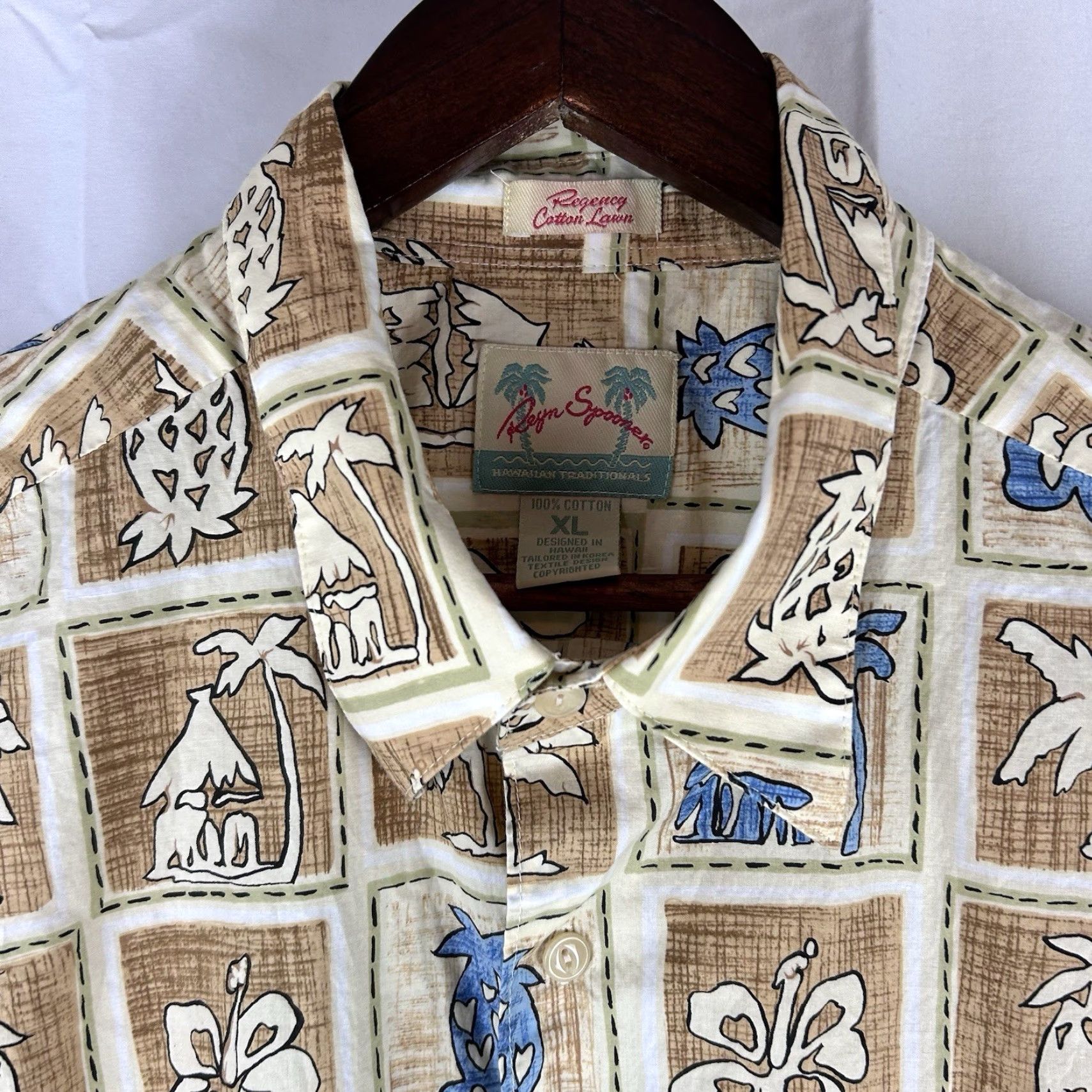 Reyn Spooner VINTAGE Reyn Spooner Regency Cotton Lawn Palm Trees Pineapple Hawaiian Shirt XL Men Brown Tan Blue Short Sleeve Button-Up Collared Size US XL / EU 56 / 4 - 3 Thumbnail