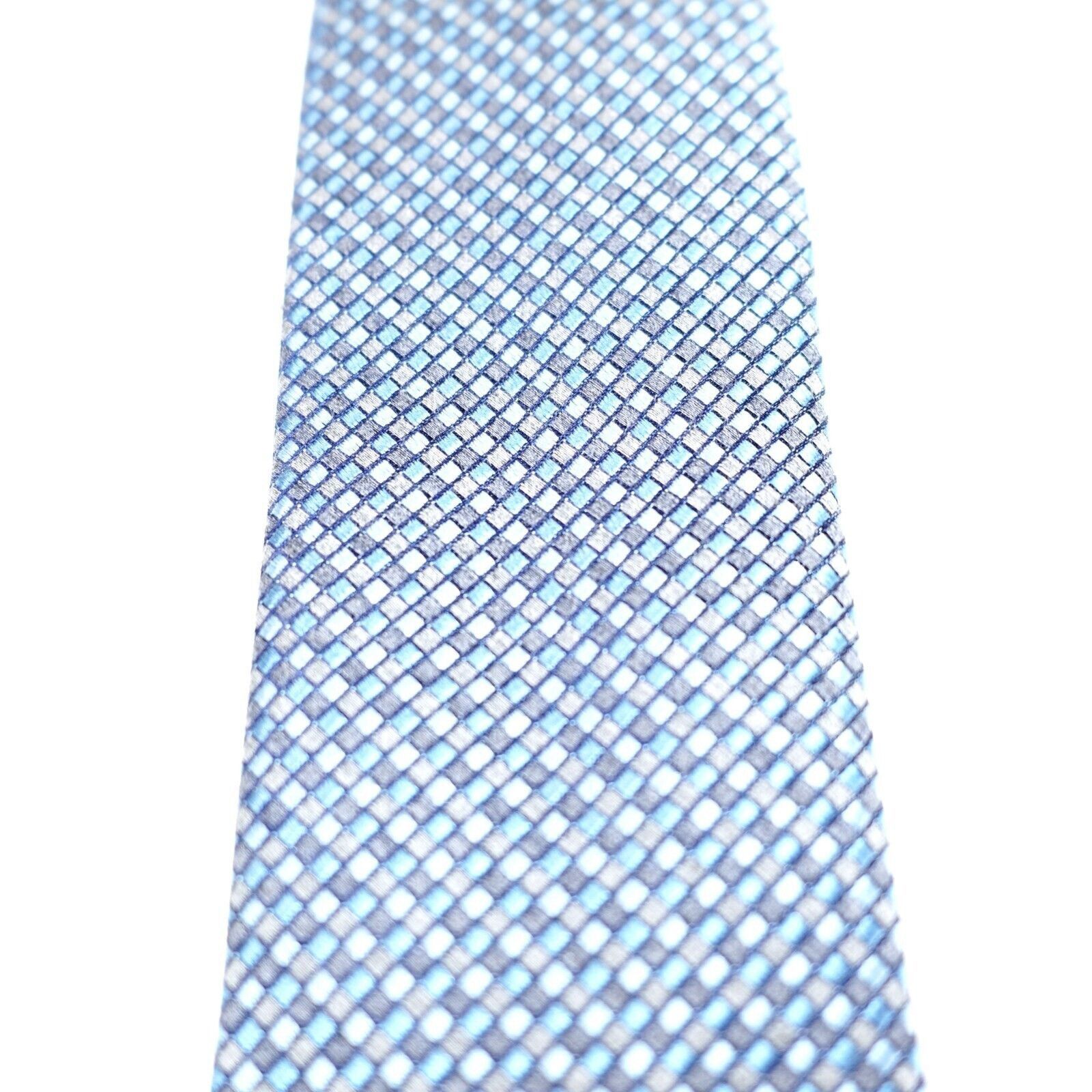 Michael Kors Michael Kors Blue Woven Silk Viscose Check Long Skinny Tie Size ONE SIZE - 2 Thumbnail