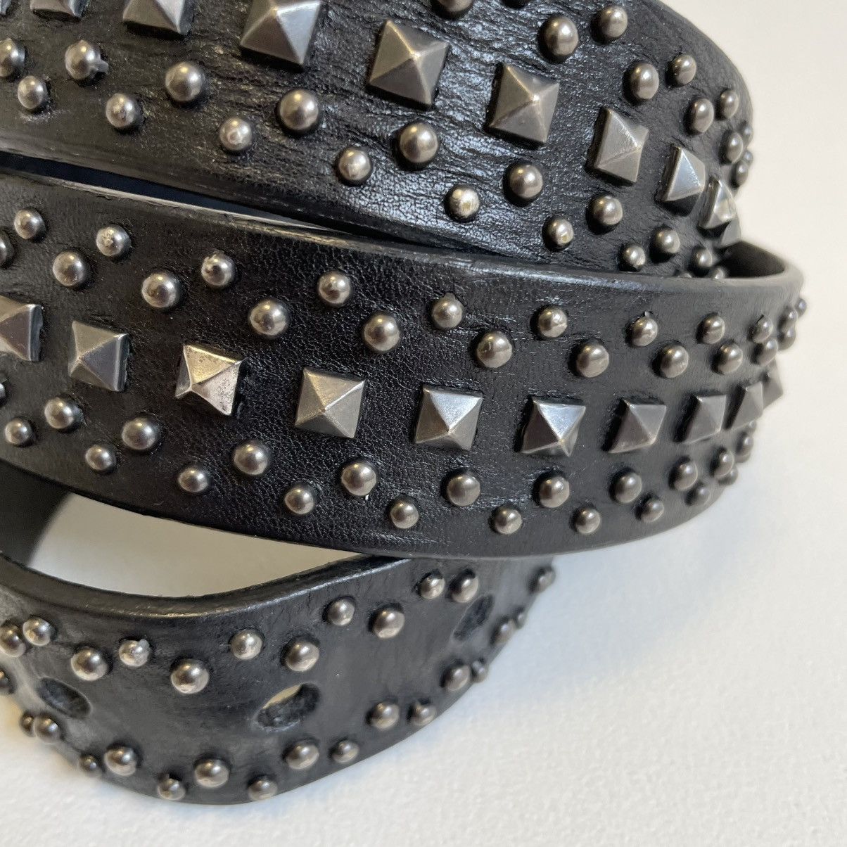 Prada 3cm Black Leather Metal Studded Belt Size 36 - 8 Thumbnail
