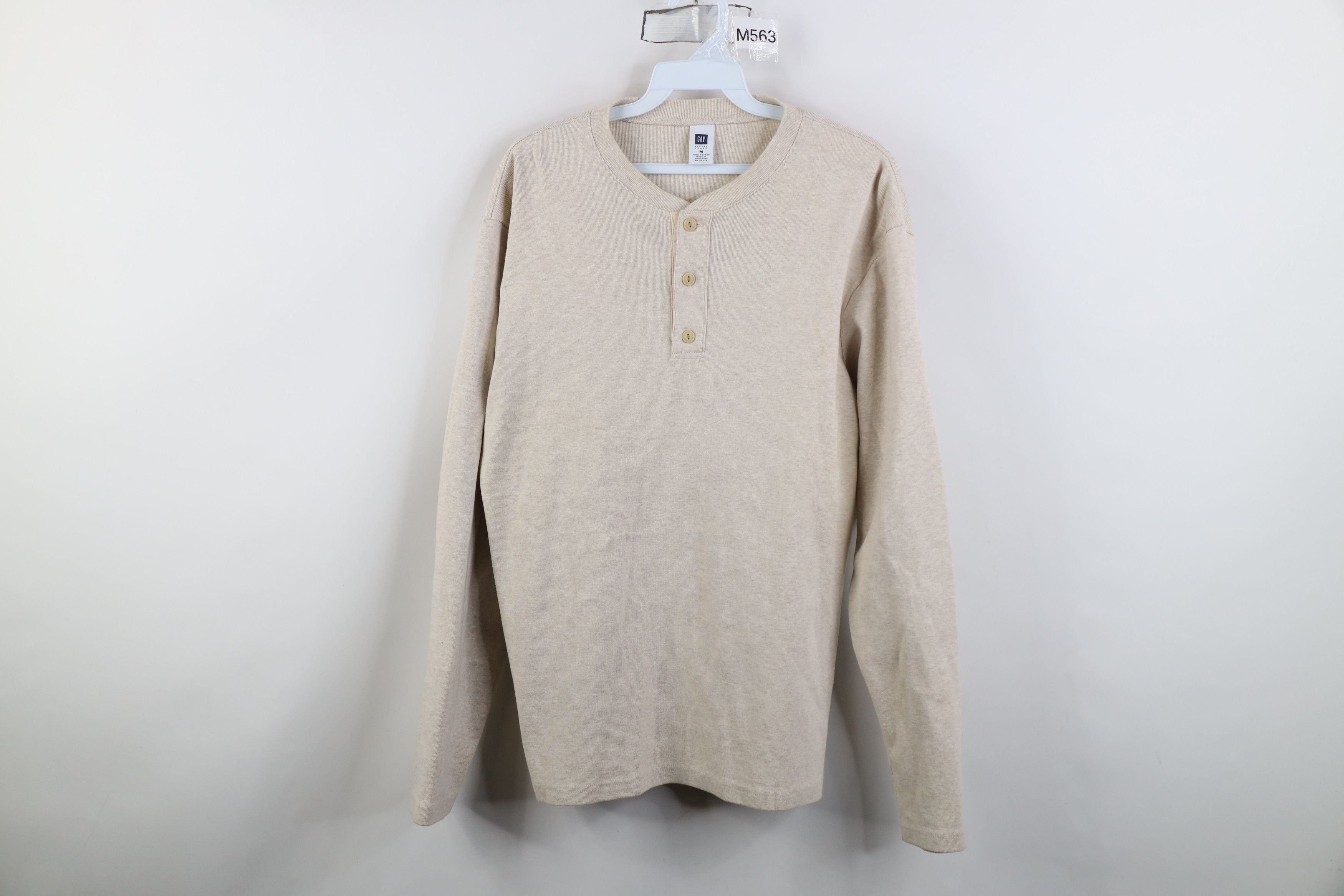 Gap Vintage 90s Gap Ribbed Knit Thermal Henley T-Shirt Beige Size US M / EU 48-50 / 2 - 1 Thumbnail