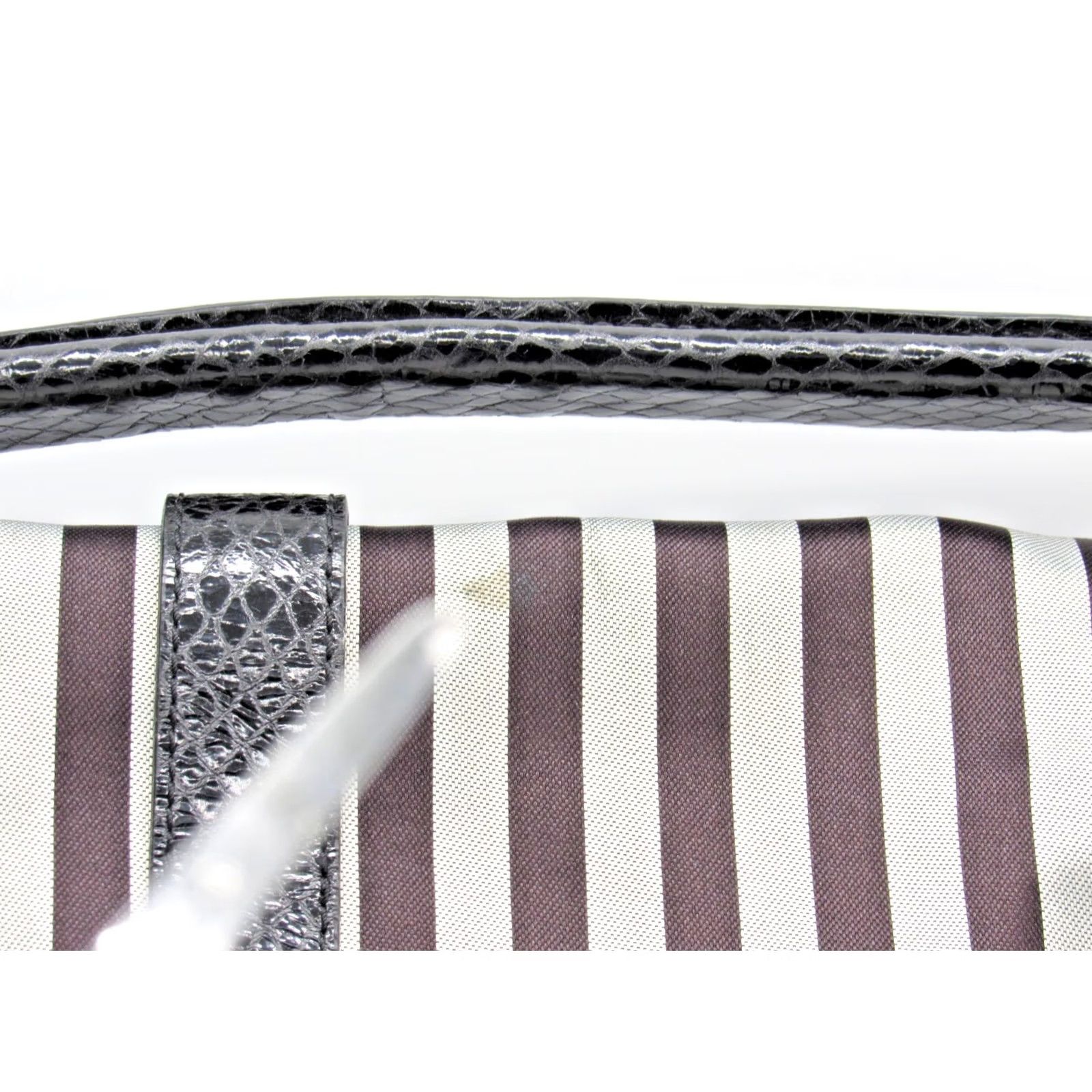 Henri Bendel HENRI BENDEL Luxury Crossbody Handbag Hobo Striped Black Grey Canvas Leather Gold Authentic Womens Size ONE SIZE - 2 Thumbnail