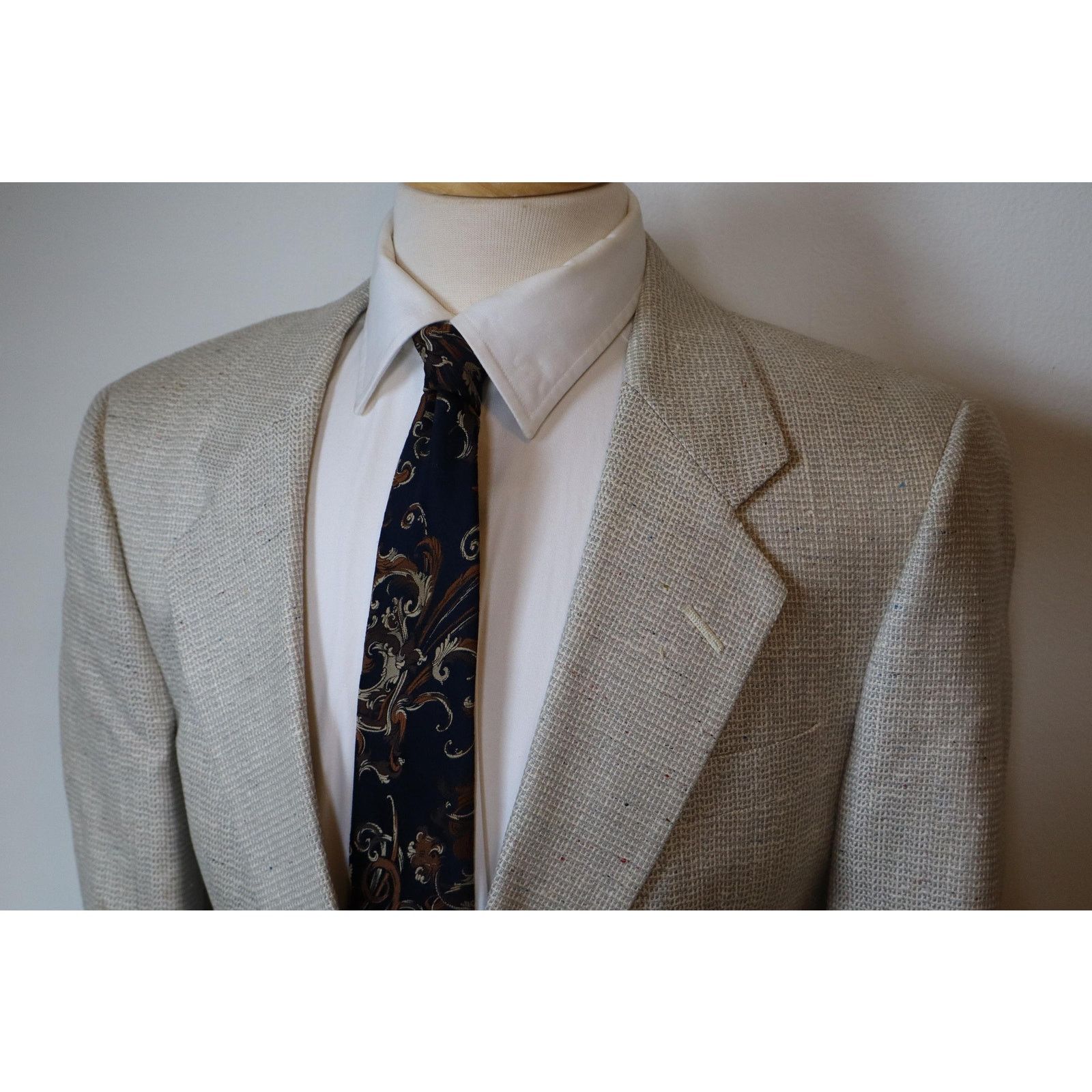 Christian Dior Monsieur 40S Vintage Christian Dior Flecked Ivory Silk Tweed Blazer Size 40S - 3 Thumbnail