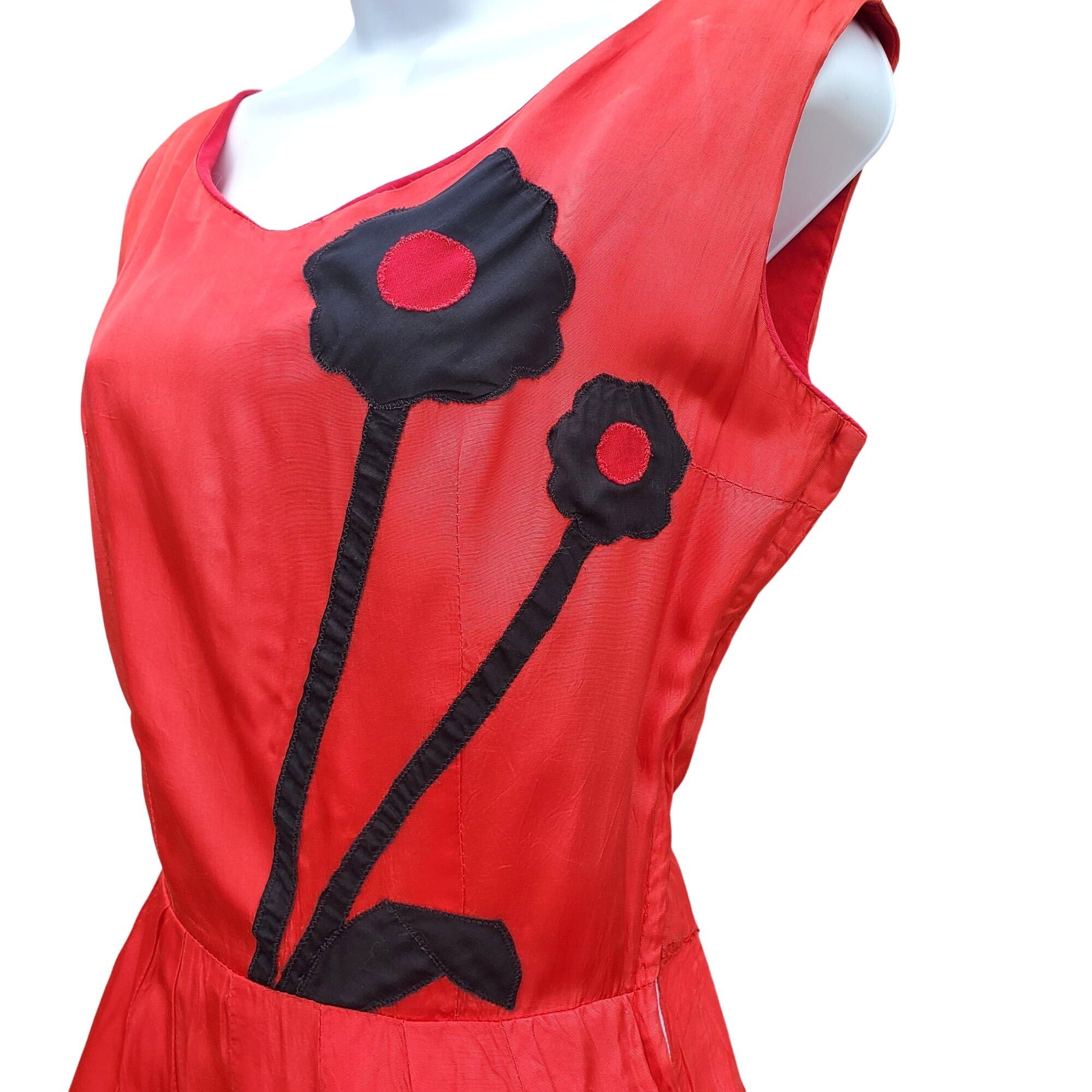 Vintage Vintage 30s Style Red Orange Acetate Maxi Size S Black Appli Size S / US 4 / IT 40 - 4 Thumbnail
