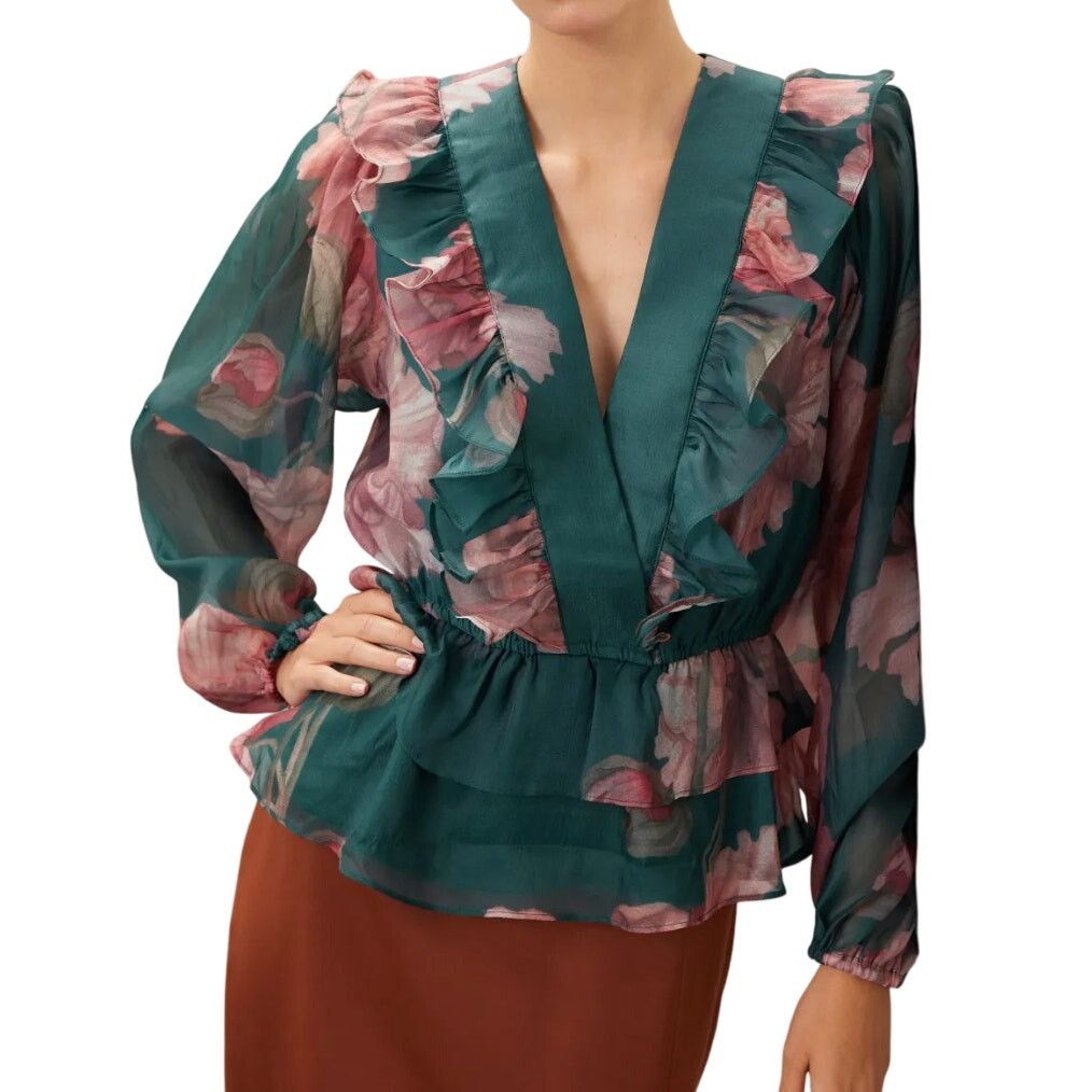 Hutch Hutch V-Neck Long Sleeve Floral Sema Top in Green Multi, XL Size XL / US 12-14 / IT 48-50 - 2 Thumbnail