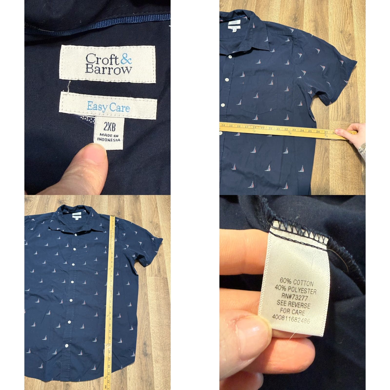 Croft & Barrow Croft & Barrow Shirt Men's 2X Big Blue White Red Sail boats Button Up Shirt Size US XXL / EU 58 / 5 - 8 Thumbnail