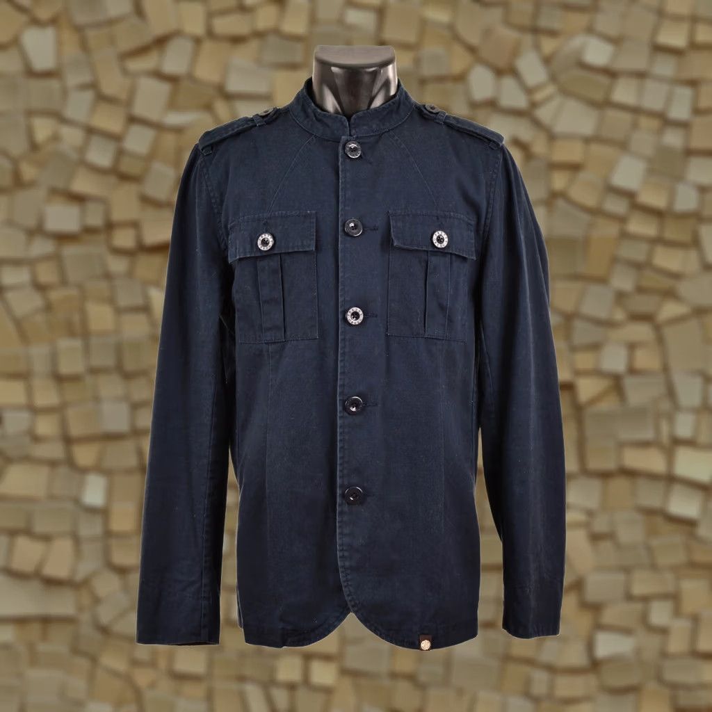 Pretty Green Pretty Green Langford Mandarin Collar Military Twill Jacket Blue M Mens Jacket Size US M / EU 48-50 / 2 - 1 Thumbnail