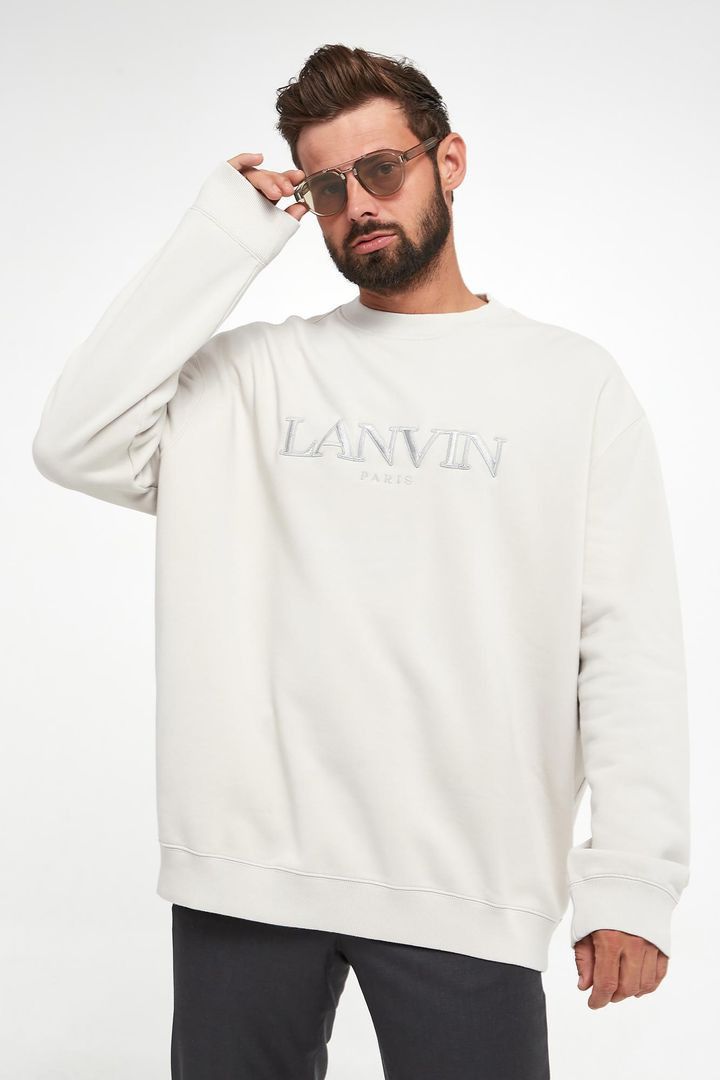 Lanvin oc11z0426 Logo Embroidered Sweatshirt in White Size US XL / EU 56 / 4 - 2 Thumbnail