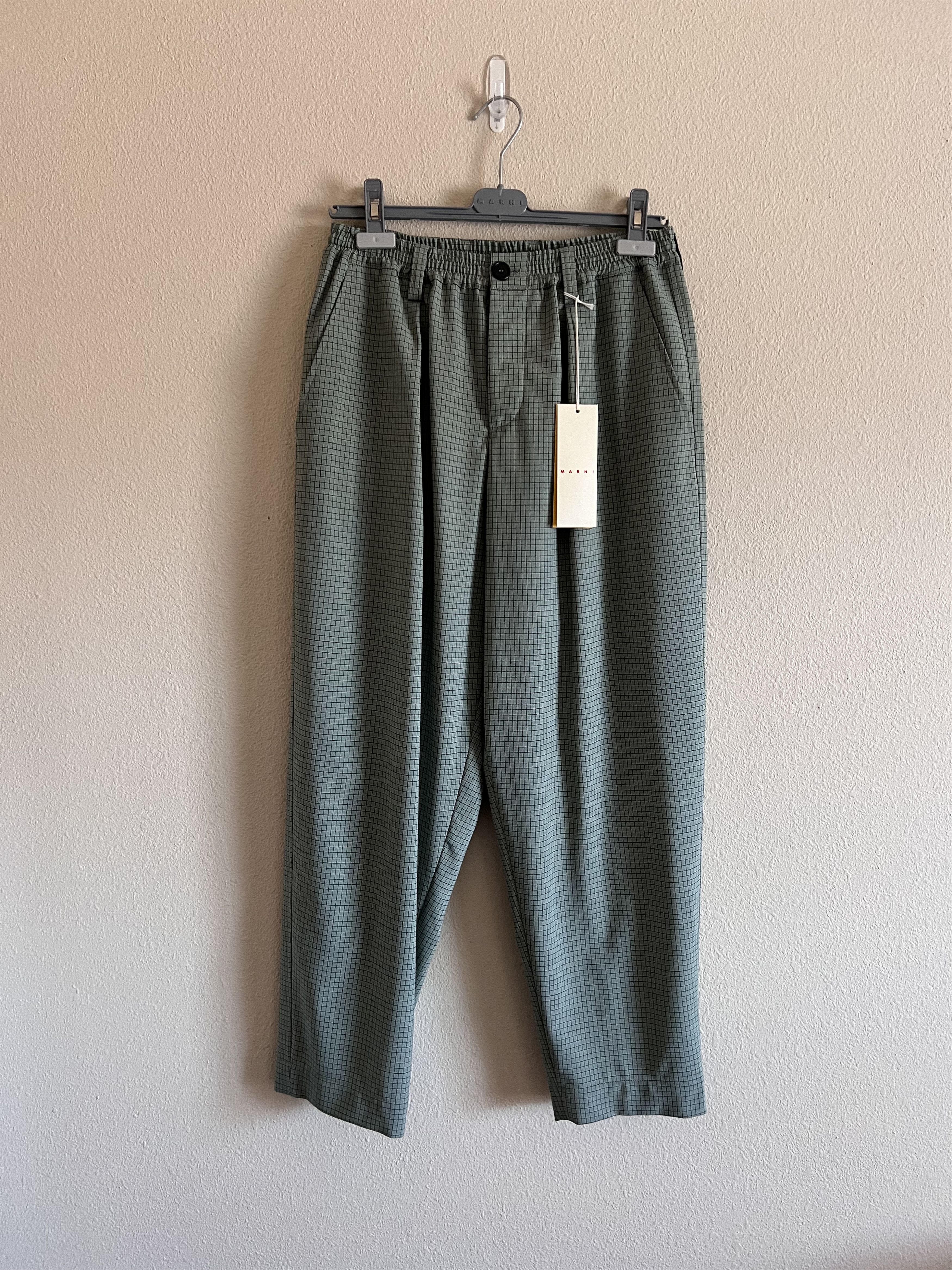 image of Marni Stretch Wool Fresco Check Pants In Pale Mint, Men's (Size 30)