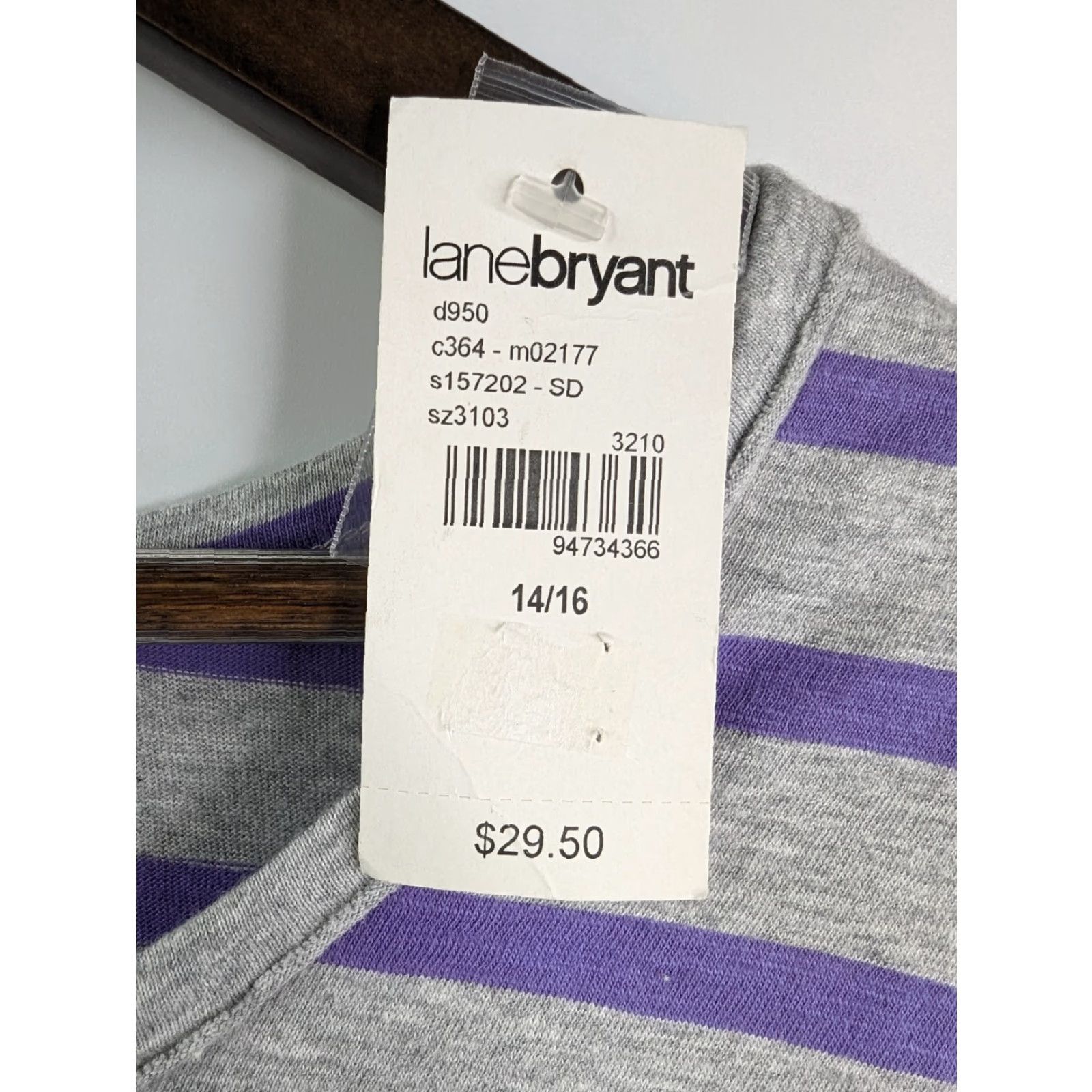 Vintage NWT Lane Bryant Blouse 1/4 Button Up Women's 14/16 Purple Grey Stripe Long Sleeve Round Neck Cotton 100% Machine Washable Womens Size XL / US 12-14 / IT 48-50 - 4 Thumbnail