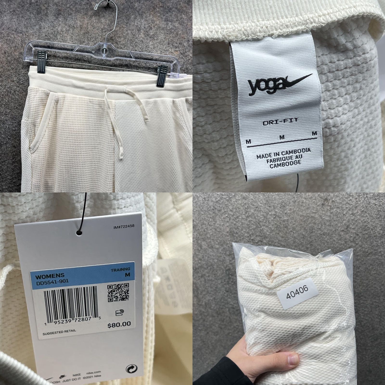 Nike Nike Yoga Luxe Jogger Pants Womens M White Dri-FIT Waffle Knit Pockets Adjustable Waist Tight Tapered Athleisure Shoes? Size 32" / US 10 / IT 46 - 8 Thumbnail