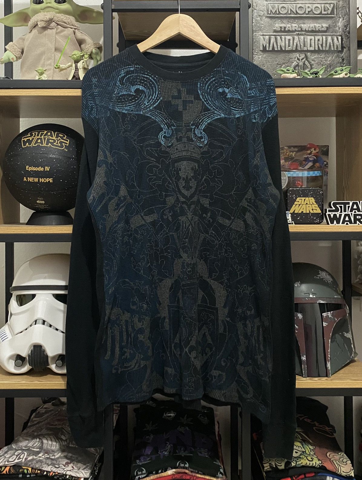 image of Affliction x Anchor Blue Binding Offer Anchor Blue Fleur Di Lis Ovp Thermal L/s Tee in Black (Size 