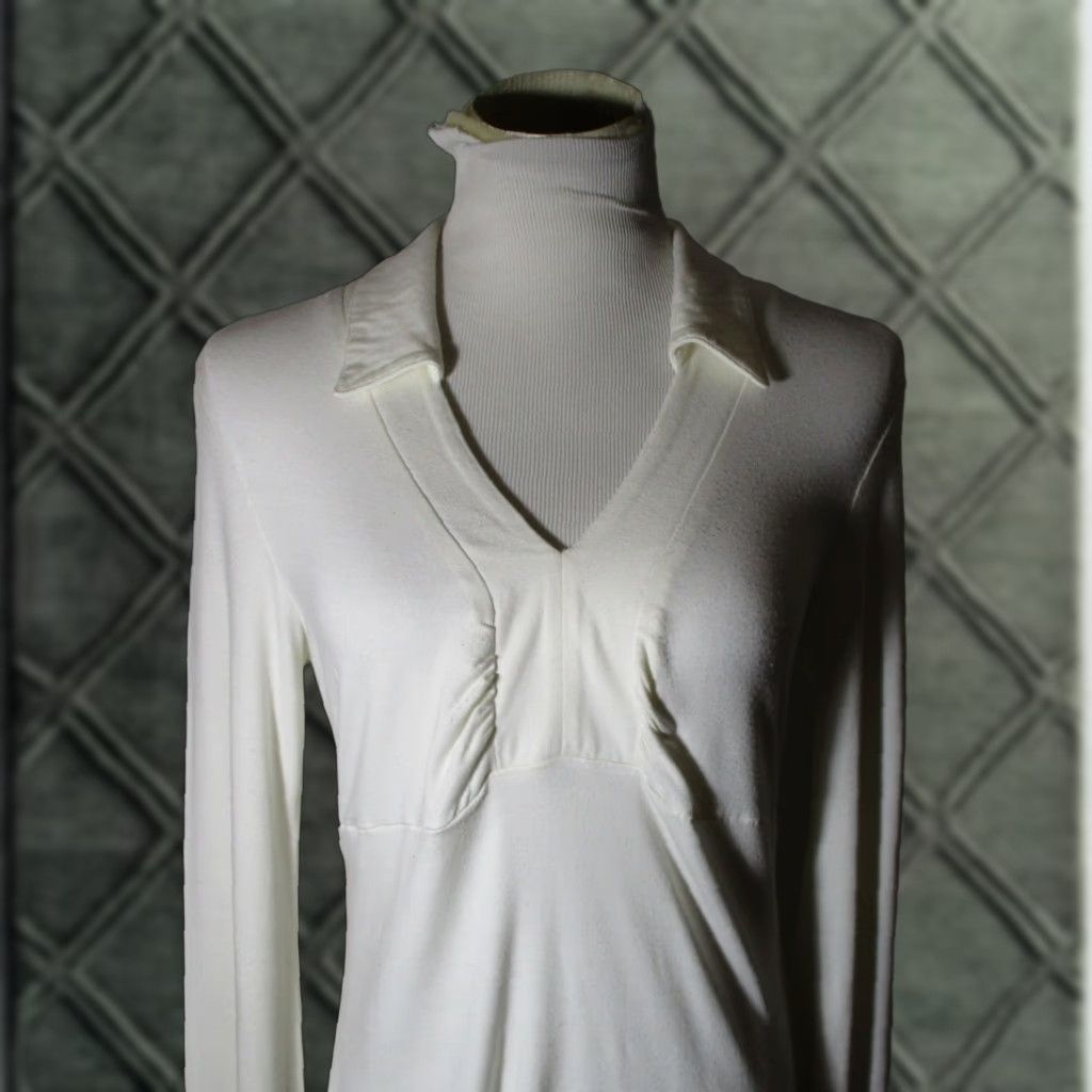 Vintage VINTAGE HARLOW Ivory Beige Rayon Stretch V-Neck Polo Top M Womens Shirt Size M / US 6-8 / IT 42-44 - 1 Thumbnail