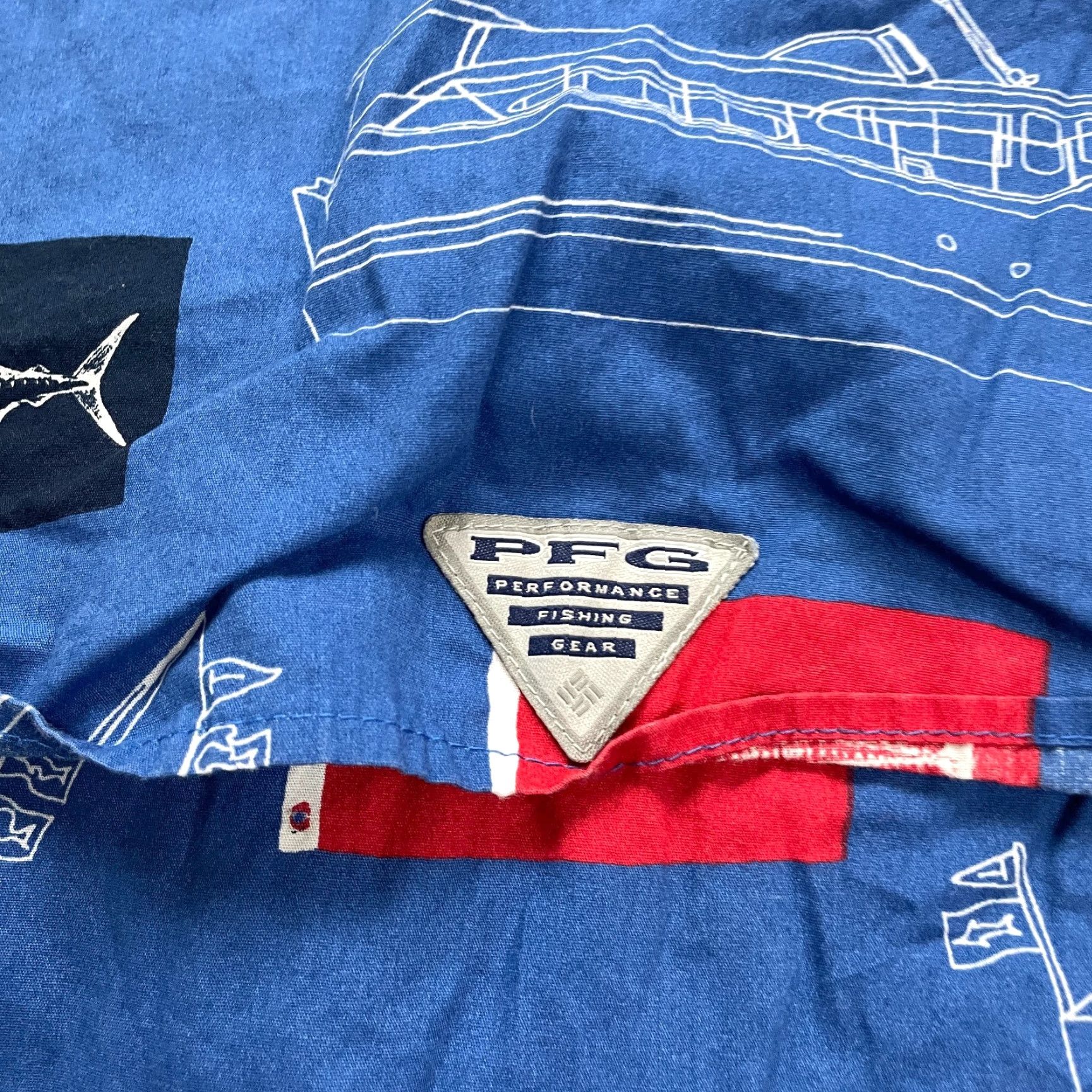 Vintage Columbia PFG Shirt Men XL Blue Patterned Button-Down Short Sleeve Cotton Beach Outdoor Fish Hawaiian Casual Travel Regular Size US XL / EU 56 / 4 - 6 Thumbnail
