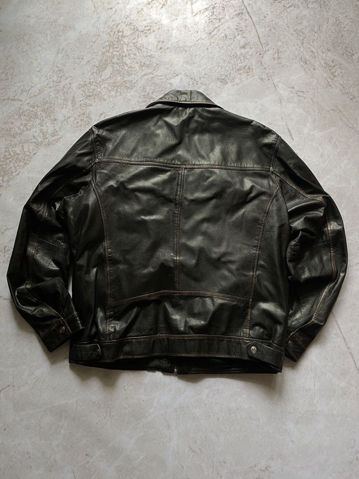 Genuine Leather Vintage Faded Leather Bomber Jacket Moto Y2K Schott Style XL Size US XL / EU 56 / 4 - 12 Thumbnail