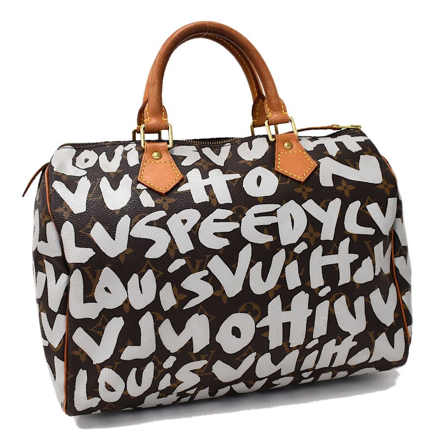 image of Louis Vuitton Speedy 30 Handbag Mini Boston Monogram Graffiti Arjan in Black, Women's