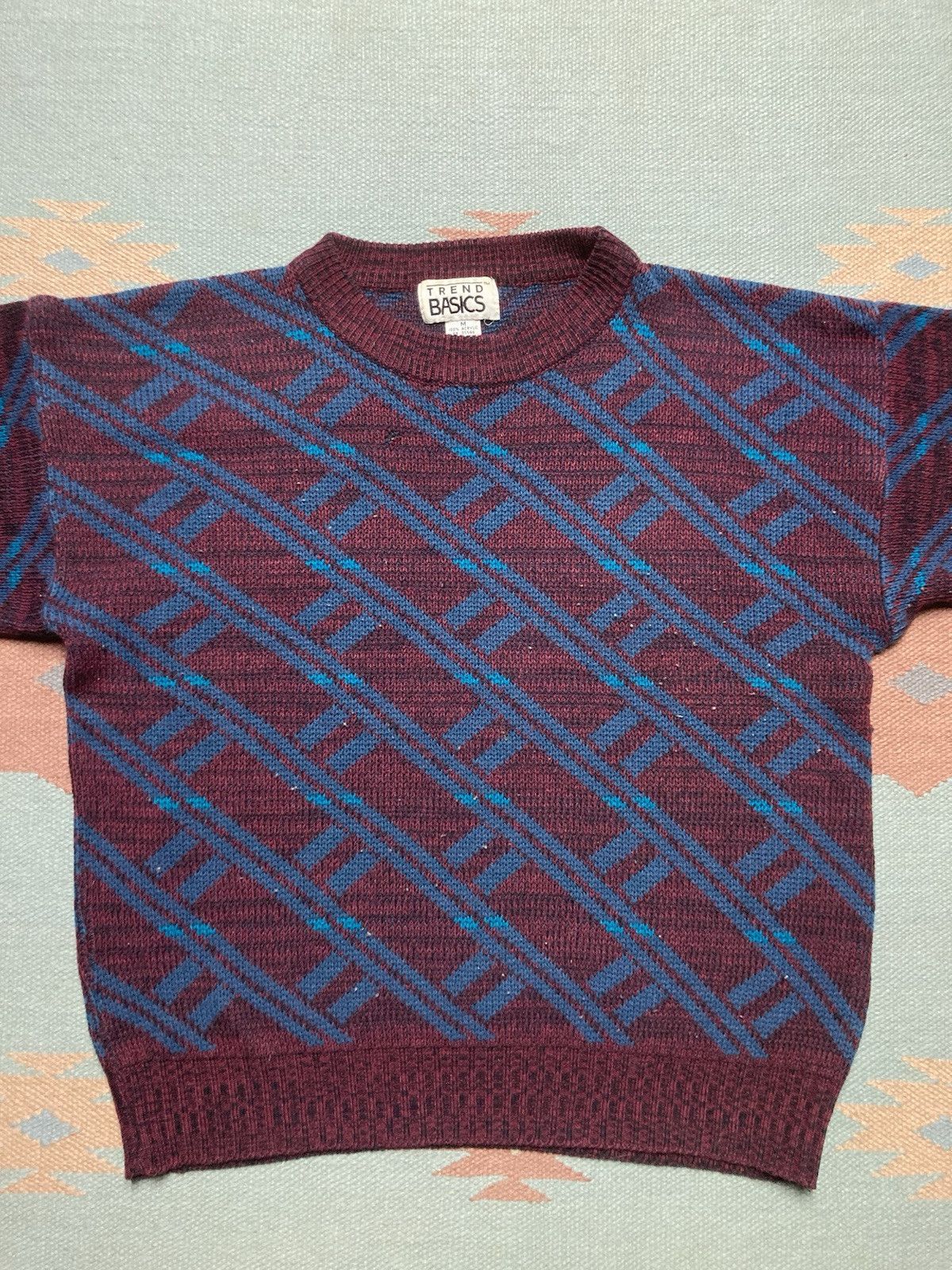Vintage Vtg acrylic knit sweater geometric abstract trend basics M Size US M / EU 48-50 / 2 - 2 Thumbnail