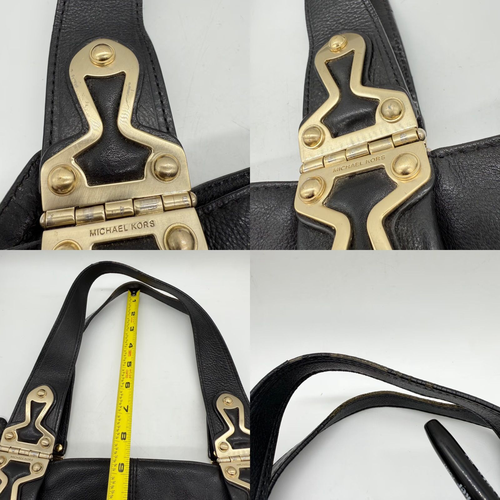 Michael Kors Michael Kors Black Pebble Leather Tote Bag Purse Gold Tone Hardware Double Strap Tote Women XS? Size ONE SIZE - 8 Thumbnail