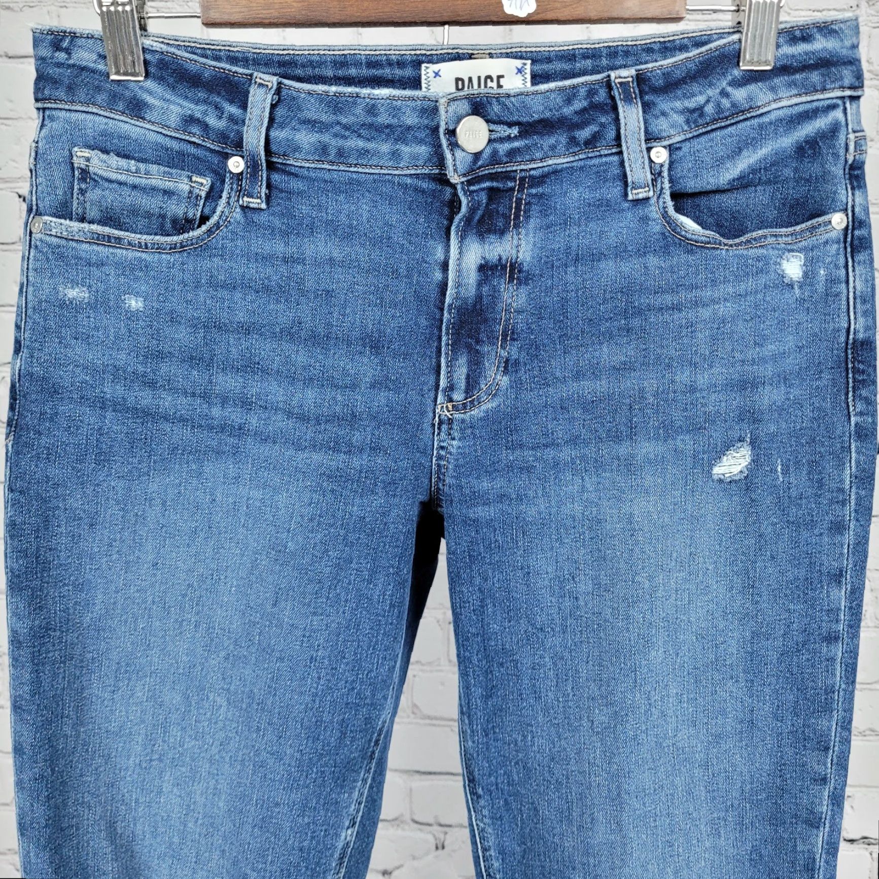 Paige Paige Brigitte Jeans Denim Blue Distressed Mid Rise Straight Ankle 27 (29x28) Size 27" / US 4 / IT 40 - 5 Thumbnail