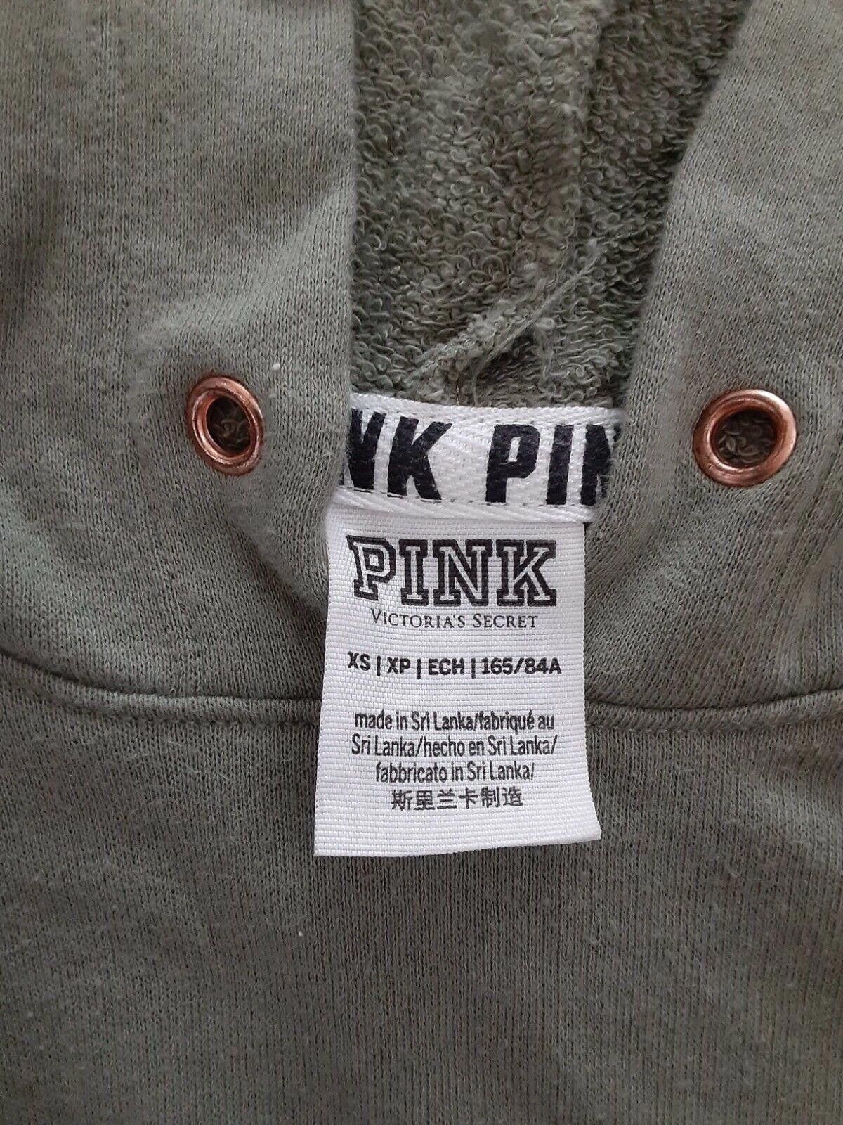 Designer Victoria Secret Pink Crop Top Sweatshirt Green Extra Small Size XS / US 0-2 / IT 36-38 - 4 Thumbnail