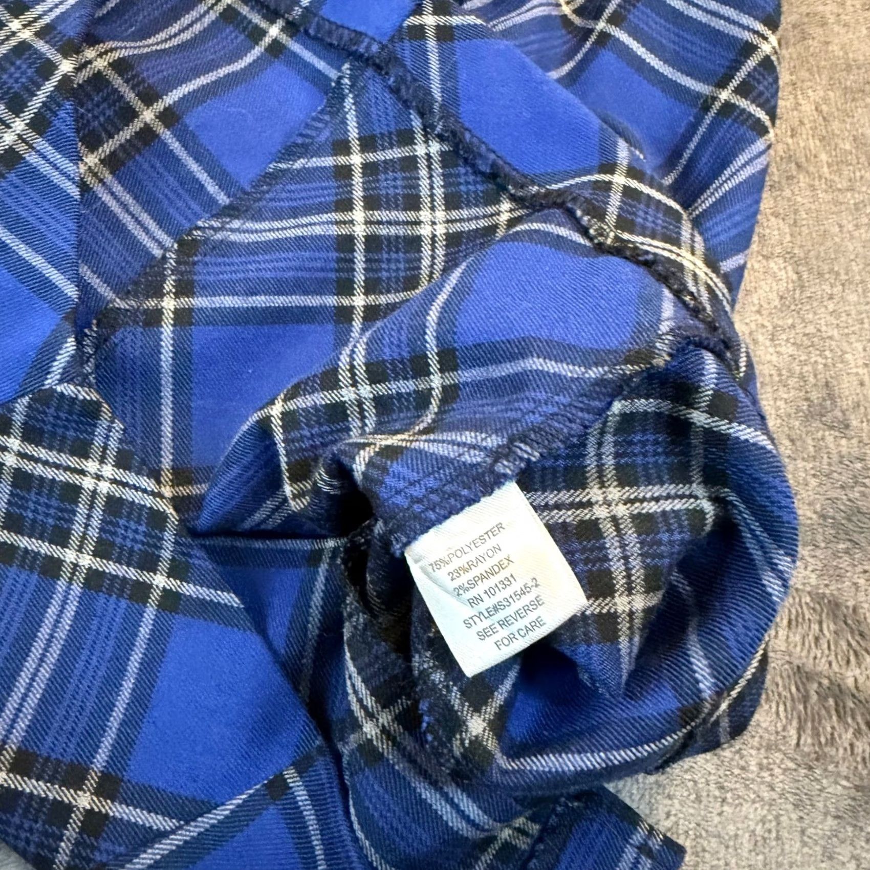 Vintage Charlotte Russe Plaid Skirt Women's Knee Length A-Line Blue Wool-Like Flannel Zip Pockets Zipper Casual Fall Spring Size 32" / US 10 / IT 46 - 4 Thumbnail