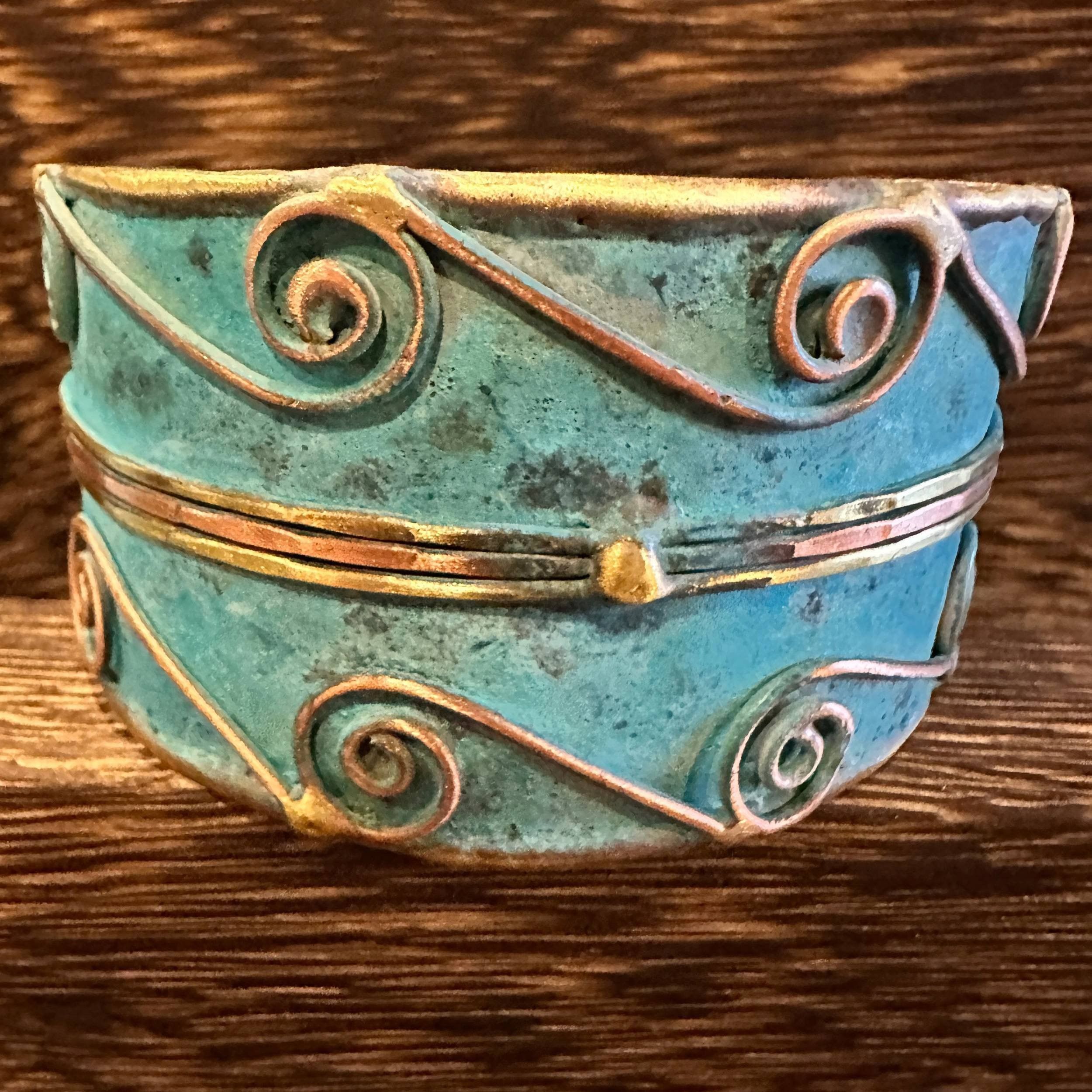 Other Aqua Patina Swirl Adjustable Cuff Bracelet - Handcrafted 2in Size ONE SIZE - 6 Thumbnail