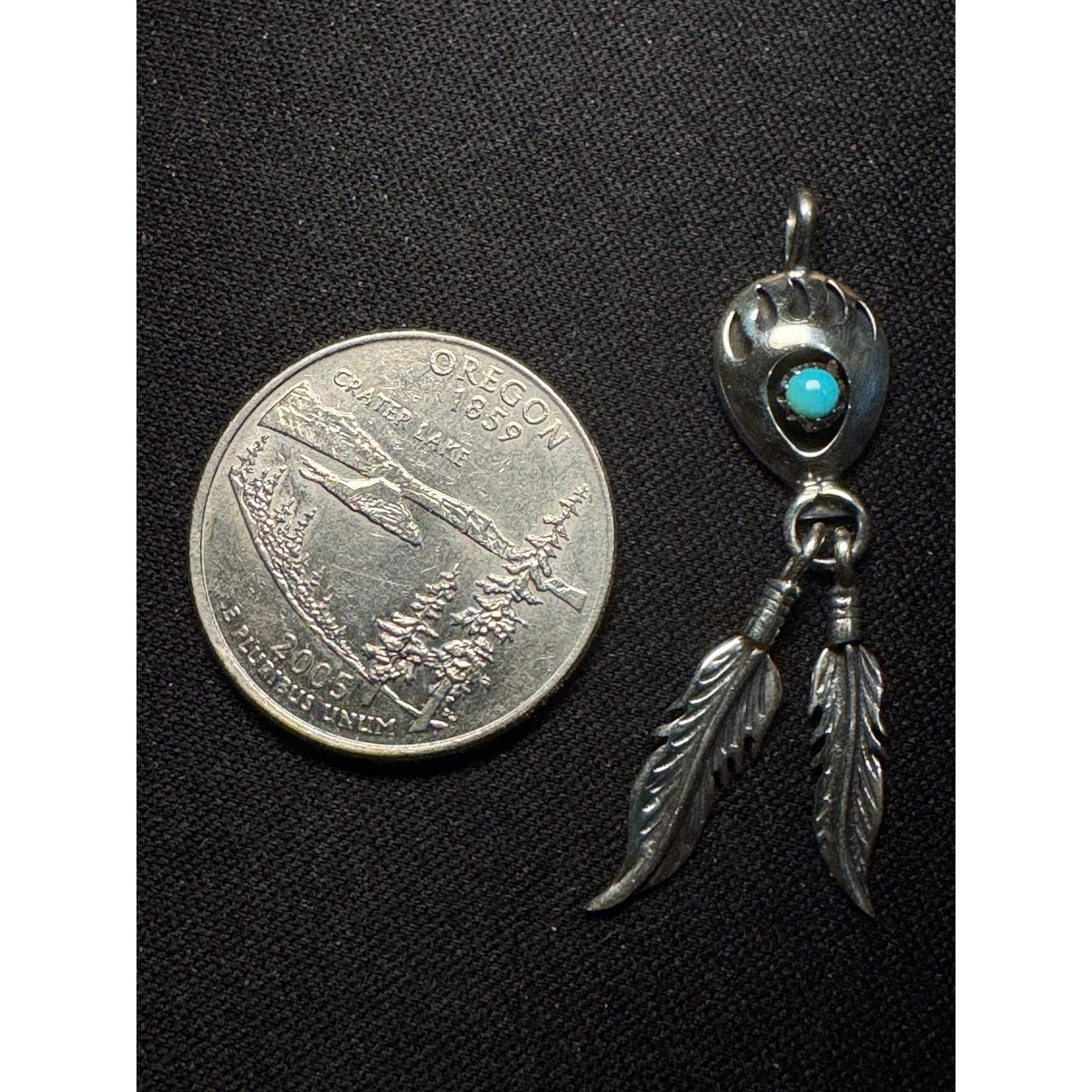 Other Vintage Running Bear Signed Turquoise Feathers Pendant Size ONE SIZE - 3 Thumbnail
