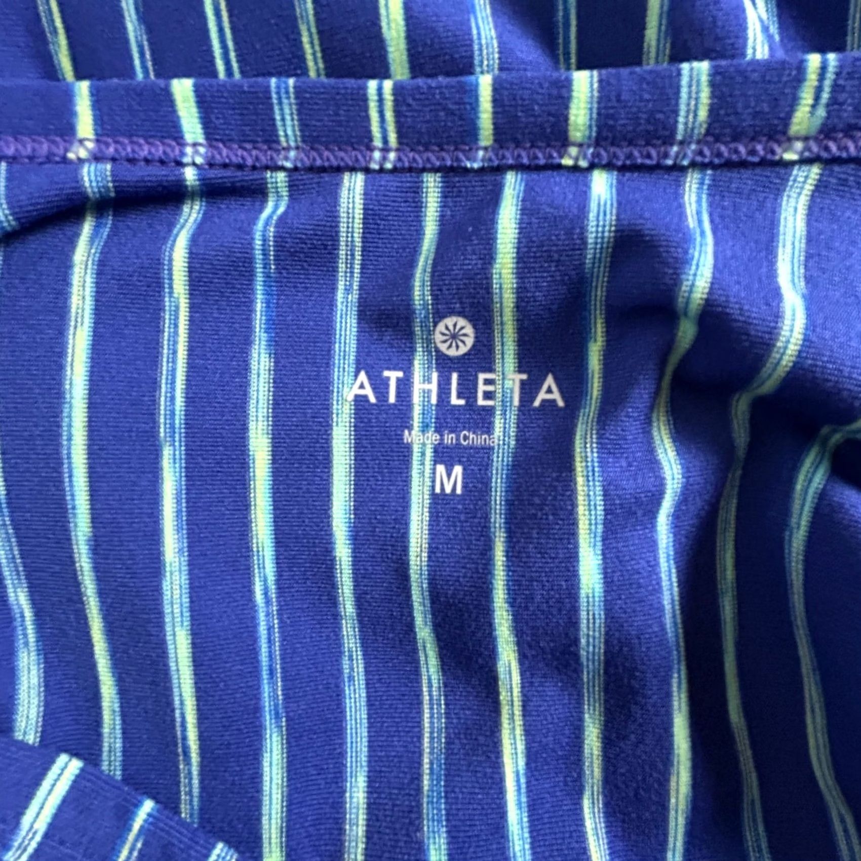 Athleta Athleta Shirt Womens Medium Blue Green Striped Scoop Neck Long Sleeve Stretch Athletic Tops Size M / US 6-8 / IT 42-44 - 3 Thumbnail