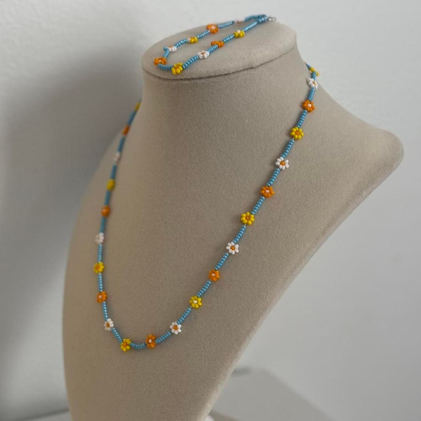 Other Blue and yellow beaded flower necklace and bracelet set Size ONE SIZE - 3 Thumbnail
